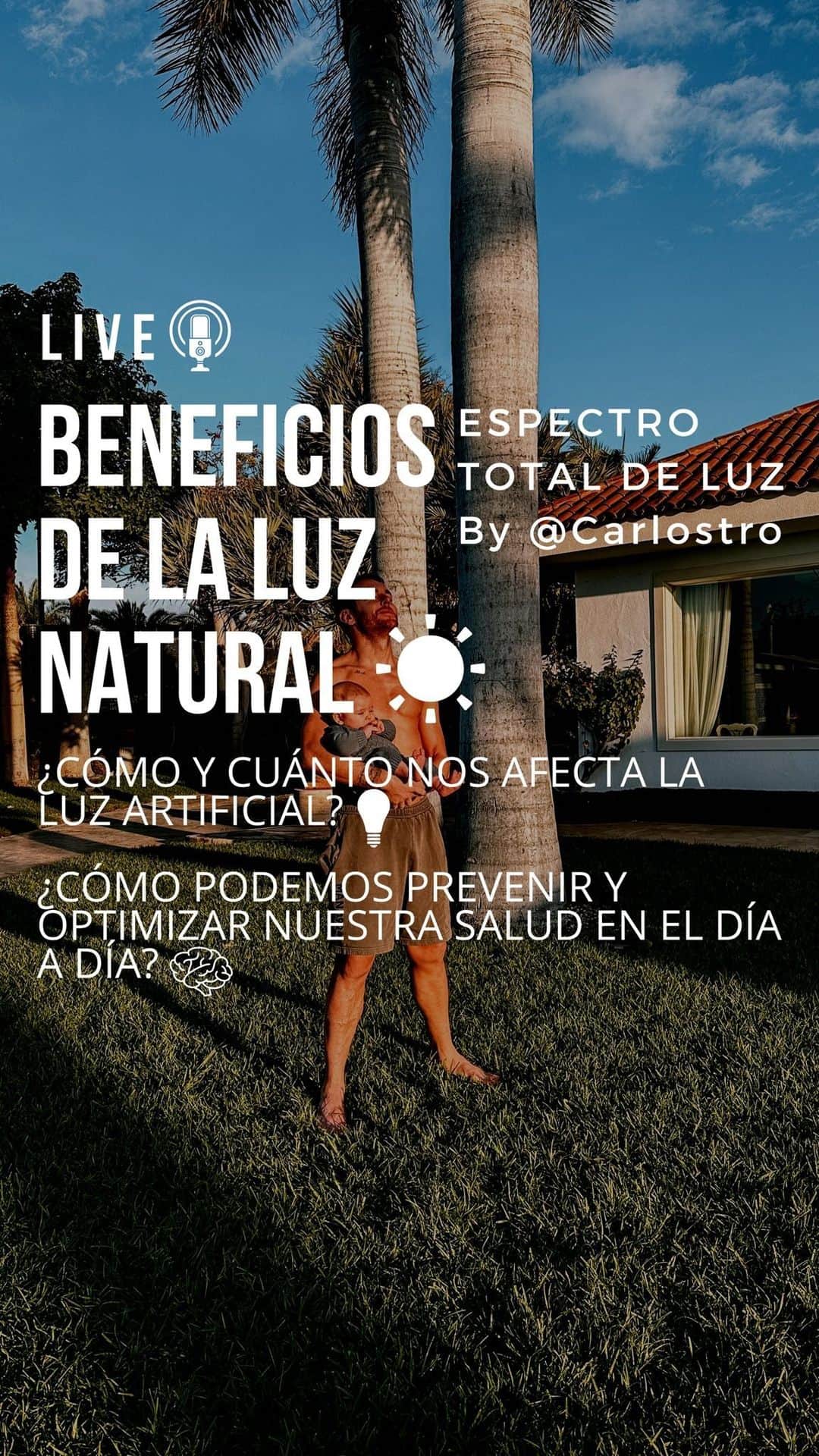 イバイ・ゴメスのインスタグラム：「NUEVO DIRECTO 🎙️  • ¡QUÉ ESCANDALO! 🤩 • ESPECTRO DE LUZ TOTAL CON @carlos_stro ☀️💡🧠  • Beneficios de la luz natural. ¿Cómo afecta la luz artificial en nuestra salud? Nuestro reloj interno. Alimentos. ¡Y MUCHO MÁS! 🙌🏼 • ¡MIL GRACIAS POR EL TIEMPO, AMIGO! ¡ESPERO QUE OS GUSTE! 🙏🏻」
