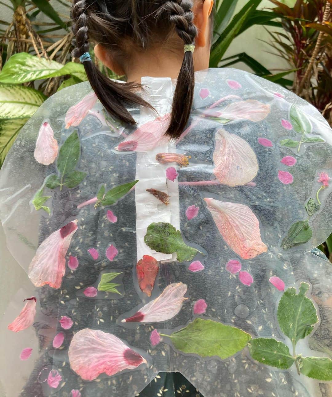 青柳愛のインスタグラム：「沖縄の桜である琉球寒緋桜とハイビスカスを押し花にしたフェアリーづくり🌸🌺 娘はこの羽で、本気で翔ぼうとしている！」