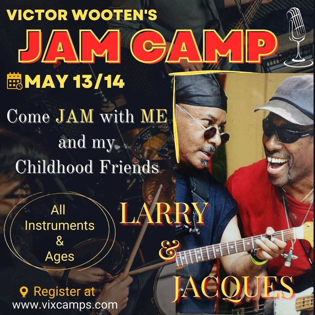 ヴィクター・ウッテンのインスタグラム：「Jam Camp is happening on site at Wooten Woods May 13 & 14. Come jam with me and my special friends. There will be many!!! Register at: www.vixcamps.com #victorwooten  #corywong  #bassguitar  #vixcamps」