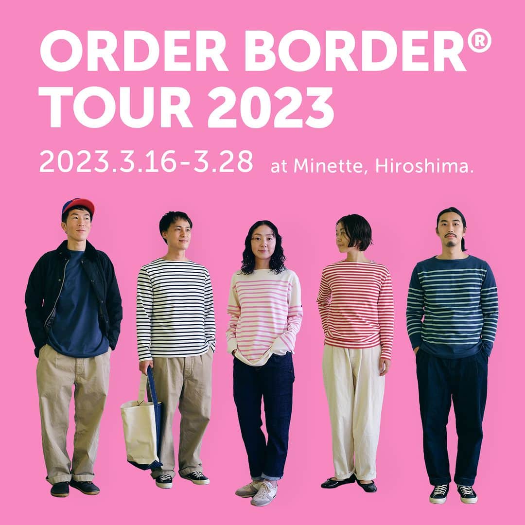 G.F.G.S.のインスタグラム：「ORDER BORDER TOUR 2023  3/16(thu)-3/28(tue) 広島県広島市のMinette(@minette0702 )さんにて、 ORDER BORDER受注会を開催していただきます。  思わず手に取ってしまうような、 心くすぐられる雑貨と文具が揃うMinetteさんで 今年で5回目の受注会開催となります。  レギュラーカラーサンプルは 人気のナバルを多めにお届けしています。 様々なカラー・配色やサイズ感をお試しください。  事前にHPのカラープレビューで 欲しいline upをあげておくとスムーズです◎ https://www.gfgs.net/shop/  ―――――――――――  Minette 〒730-0002 広島市中区白島中町2-19 TEL 082-554-1535 open 12:00～18:00 定休日:水曜日  ※会期中の営業時間や休業日等  詳細は公式HPやSNS等でご確認ください。  ――――――――――― #gfgs #orderborder #広島 #Minette #丁寧な暮らし #お気に入り #セレクトショップ #ファッション #オーダー会 #ワードローブ #カスタム #セミオーダー #春服 #買い物 #選ぶ #着心地 #お出かけ #カジュアル #シンプル #カットソー #デイリーウェア #ボーダー #しましま #ボーダートップス」