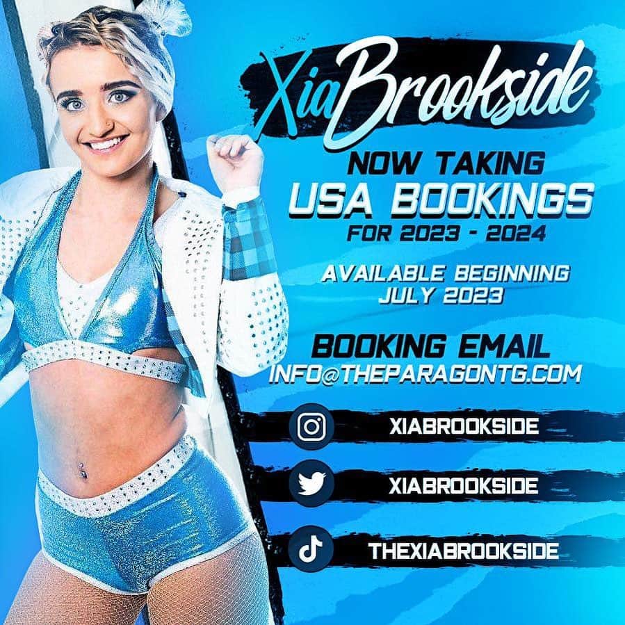 ザイヤ・ブルックサイドのインスタグラム：「🇺🇸 Surprise!!! 🇺🇸   I’m moving to America!!! Tag where you want to see me ✨  For wrestling, events and appearances please email - info@theparagontg.com」