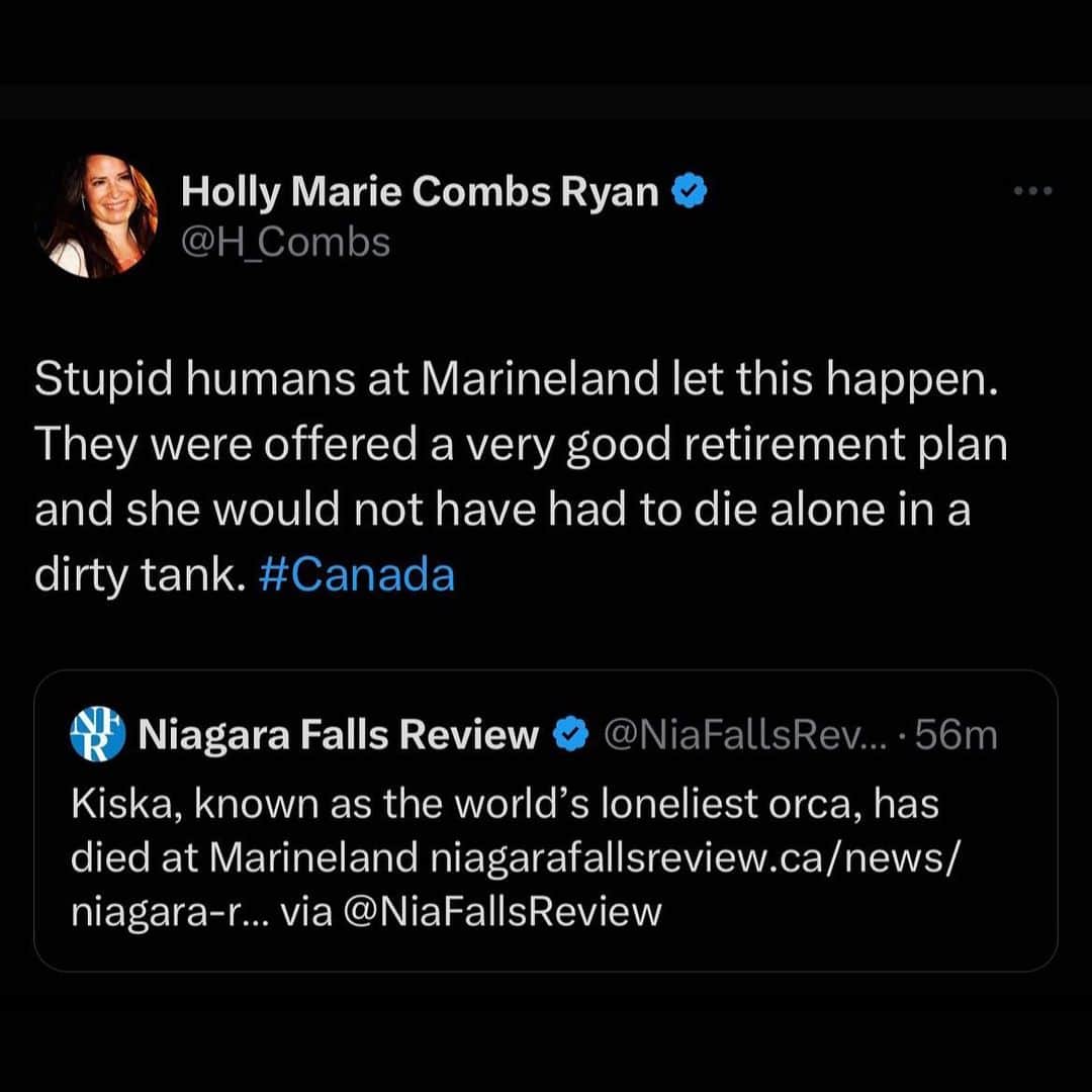 ホリー・マリー・コームズのインスタグラム：「Death is your only legacy now. This and countless literally countless other needless deaths. @marinelandofcanada #ripkiska」