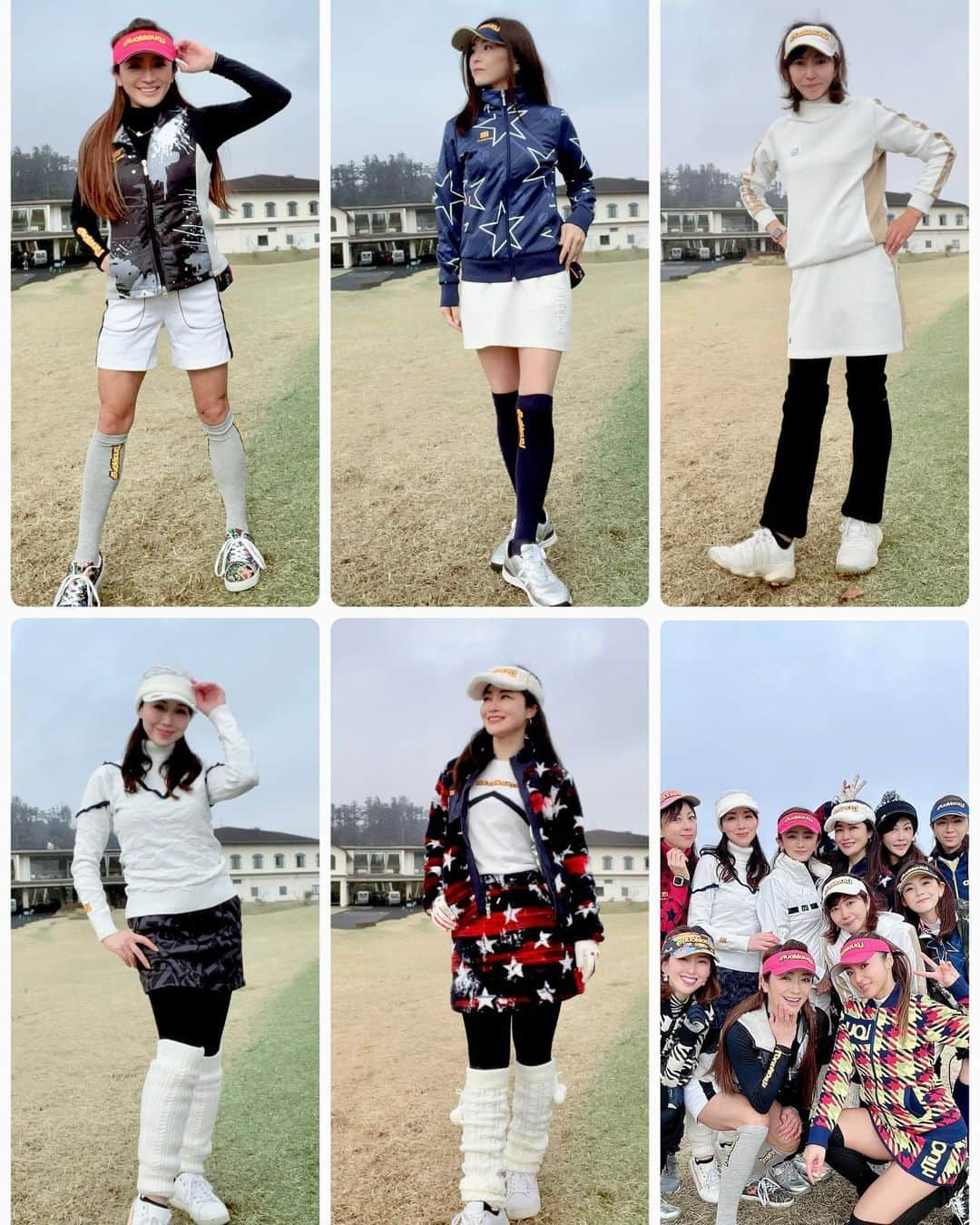 松藤あつこのインスタグラム：「先日の⛳️ みんなでloudmouth着てラウンドしよ〜の会❤︎  勝手にラウドマウスCup🏌️‍♀️  全員コーデ✨💖  私は全身福袋に入っていたもので、 ボーイッシュにしてみました❤︎  @loudmouth_japan_official は  インパクト大からシンプルなものまで✨✨ なんと言っても生地が良い‼️ ゴルフウェアは毎度の洗濯に耐えられないとね❣️  皆様のコーデも参考になり♡ 何より鮮やかに賑やかに、楽しいラウンドとなりました😆💕  ゴルフ場でしか出来ないオシャレを楽しみたい〜🎵  春夏物での開催も楽しみです😆  #勝手にラウドマウスカップ  #loudmouth #ラウドマウス #ゴルフウェア #東京ゴルフ女子  #ゴルフファッション #寒い日 #ゴールド木更津カントリークラブ  #春夏は派手に #ゴルフ好きな人と繋がりたい  #参加してね  @loudmouth_japan_official  @loudmouth   ハイライトにも色々載せてます❤️」