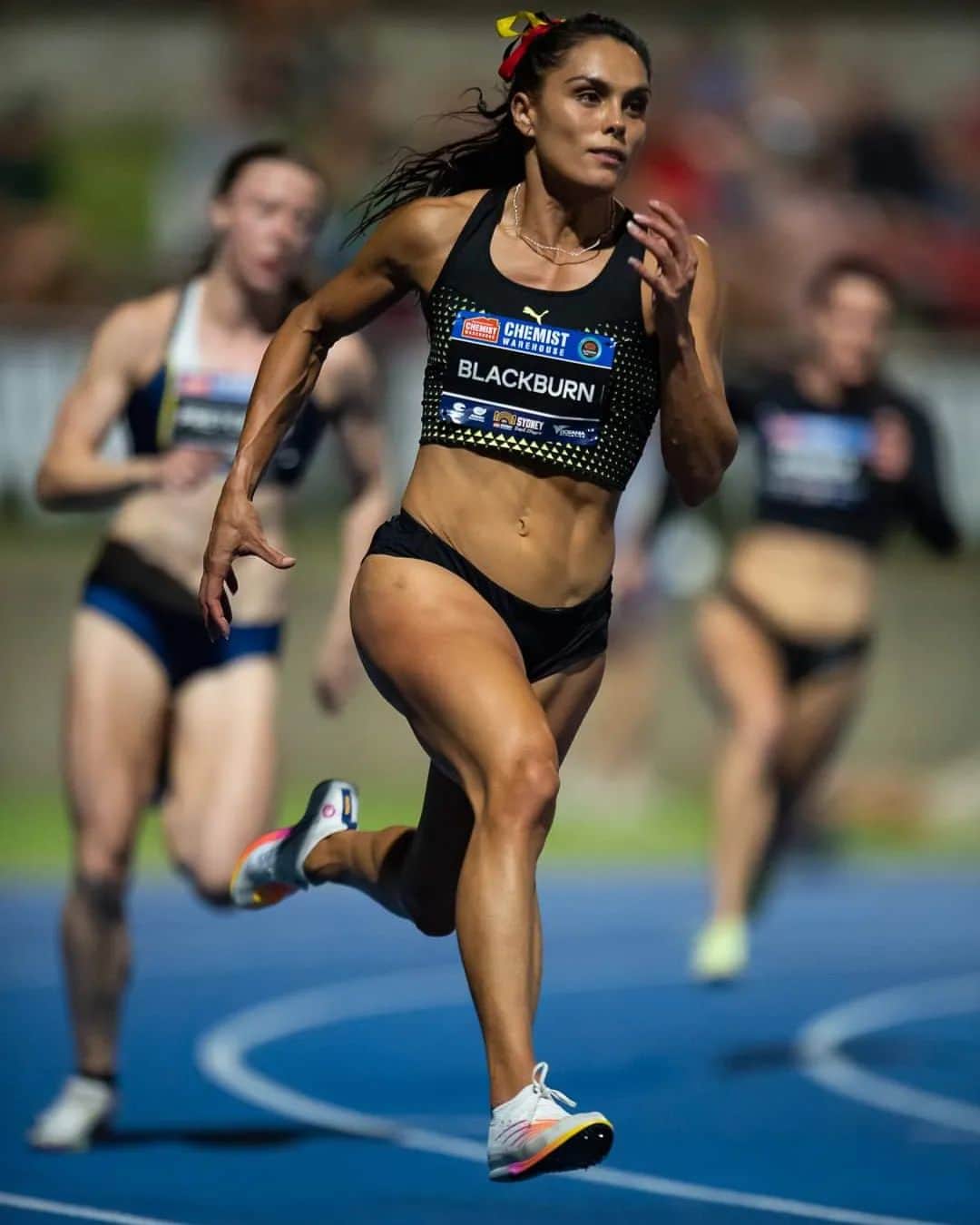 Angeline BLACKBURNのインスタグラム：「Definitely got over-excited for my first race back since tearing a hammy. Needless to say, Sydney Track Classic has been a good step in the right direction 👌🏽 Glad to be back 😊  Photo credit: @ryan.t.jones_ 📸  #athletics #trackandfield #running #athleticsnsw #sprinting #stc2023 #sydney #sport」
