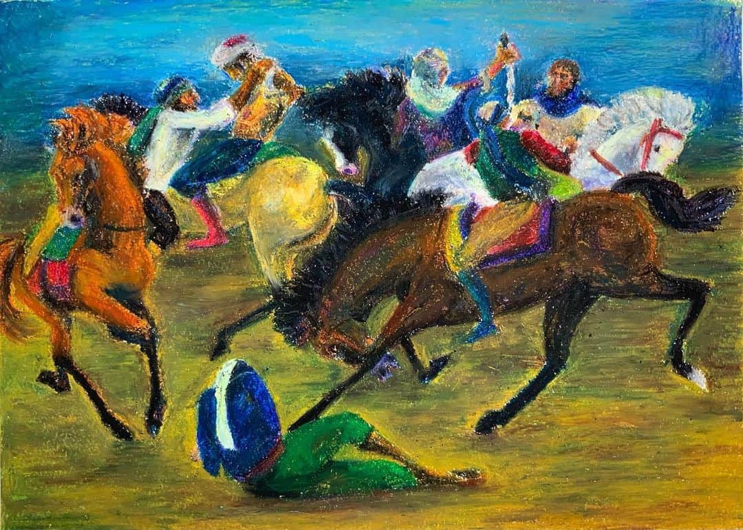 LiLi （矢野り々子）のインスタグラム：「闘い battle  lili 16yrs old  #horse #soldier #oilpastel  #art  #drawing  #wbc⚾️ #野球ルールわからない #数字が変わるまで点が入ったってわからない #だからみんなと遅れて喜んでます´･ω･)ﾉ #誰か野球のルール教えてww #侍ジャパン  #矢野り々子」
