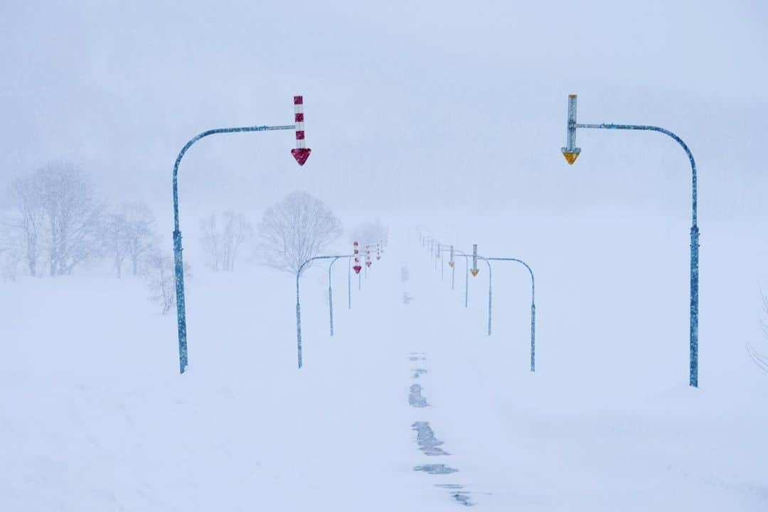 Michael Yamashitaさんのインスタグラム写真 - (Michael YamashitaInstagram)「If you can’t see the road, follow the arrows. #hokkaido #hokkaidowinter #hokkaidotravel #countryroads」3月13日 7時12分 - yamashitaphoto