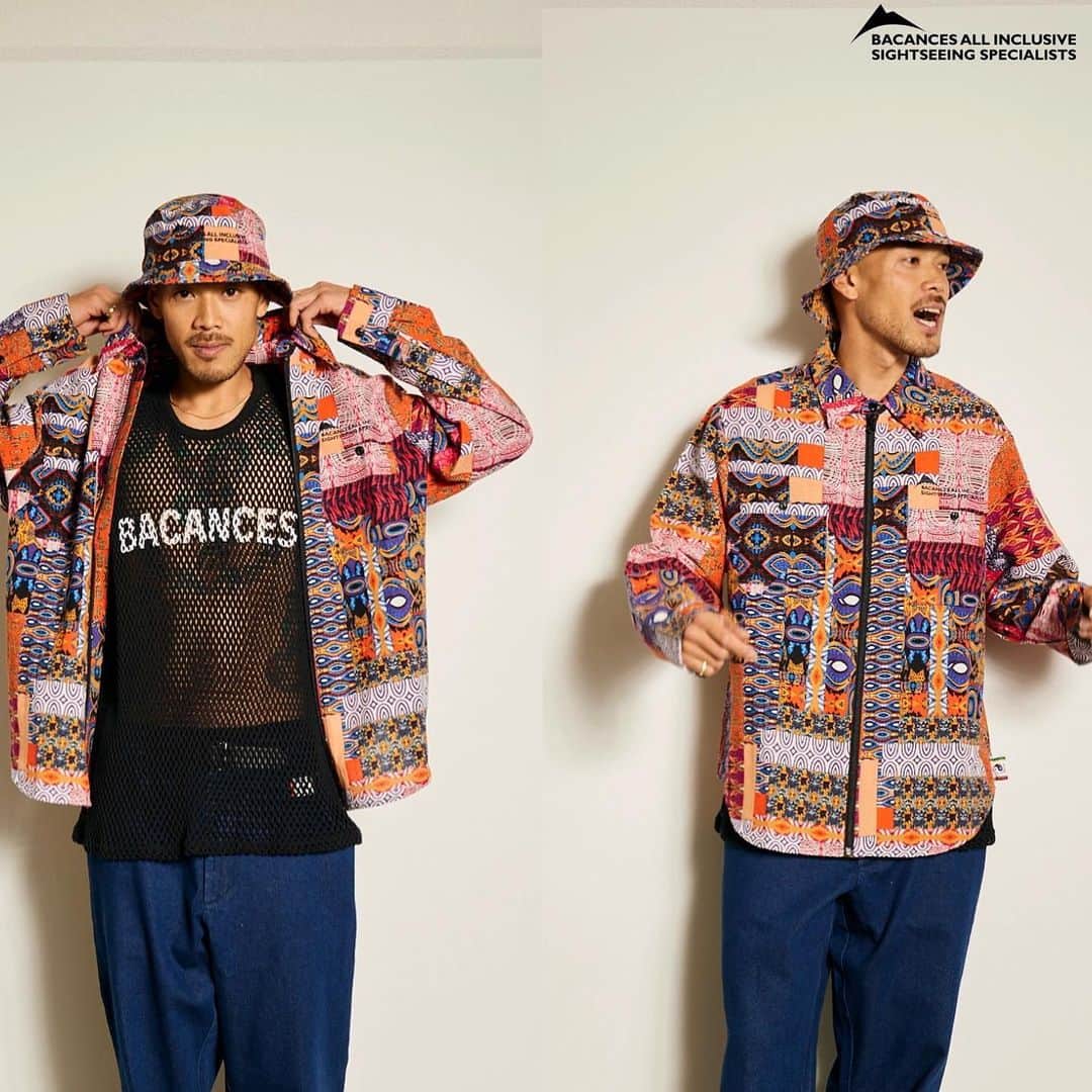 Dickies_projpのインスタグラム：「●  BACANCES 2023 SS Mar delivery.  BC AFRICAN ZIP SHIRTS   Coming 3/30.  フルジップでサイドにハンドポケットがありちょっと便利なシャツ。アフリカンな総柄が特徴的なちょっと春の陽気に誘われて着こなしたい1着。  フルジップなのに首元にはボタンがある仕様な襟元が立体的なパターン。ジャケットの様に羽織ってもナイスな1着となっております。  #bacances #bacances_jp #bacances_allinclusive」