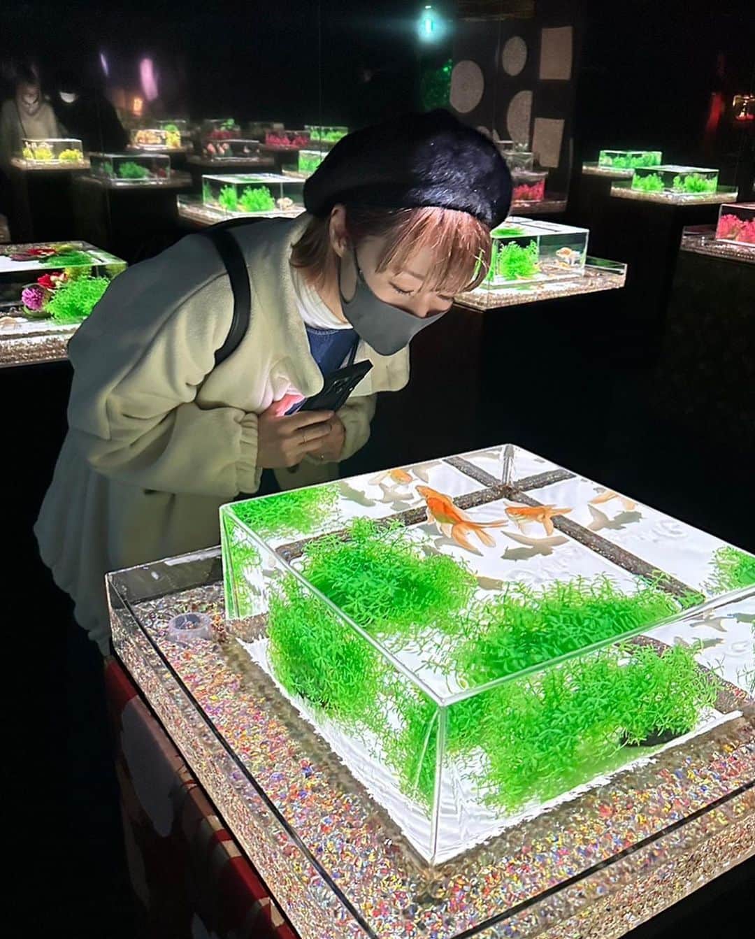 のインスタグラム：「先日、ずっと行きたかった 『アートアクアリウム』 に行ってきました✨😊✨ ・ 金魚×芸術に毎回感動🥺 ・ この空間は異世界でずっとぼーっと観ていたいくらいです。 そして、かわいい金魚たちに会えて幸せでした❤️ ・ ・ #アートアクアリウム #金魚 #美術館 #銀座三越 #ginza #japaneseart」