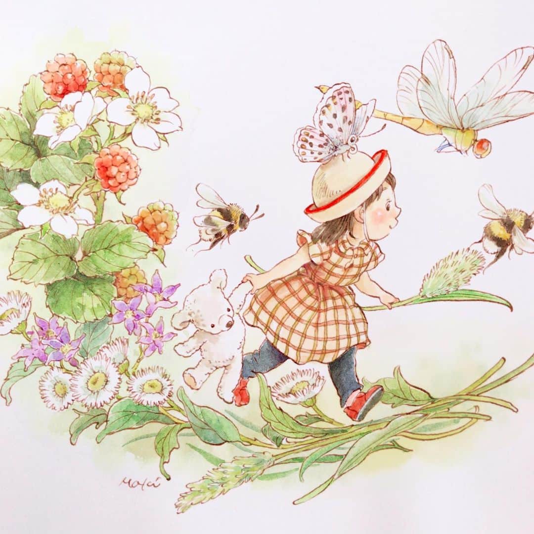 イラストレーター山崎牧子のインスタグラム：「野原で遊ぶうちに 二人が出会うという設定で 描かせていただいた絵🦋  素敵なお友達ができる瞬間を 絵にしてみました  #子ども#自然#春#水彩イラスト#いなとめまきこ#illustration#children#childrenillustration#makikoinatome#watercolorpainting#freinds」