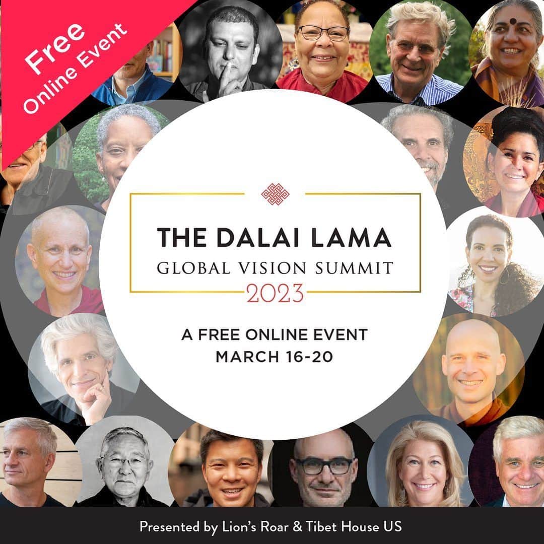 ダライ・ラマ14世のインスタグラム：「The Dalai Lama Global Vision Summit 2023, a free online global event presented by Lions Roar and Tibet House US, will be five inspirational days exploring how we can navigate our increasingly uncertain world with compassion, goodness, and virtue on March 16-20, 2023. lionsroar.com/dalailamasummit2023 #dalailama」