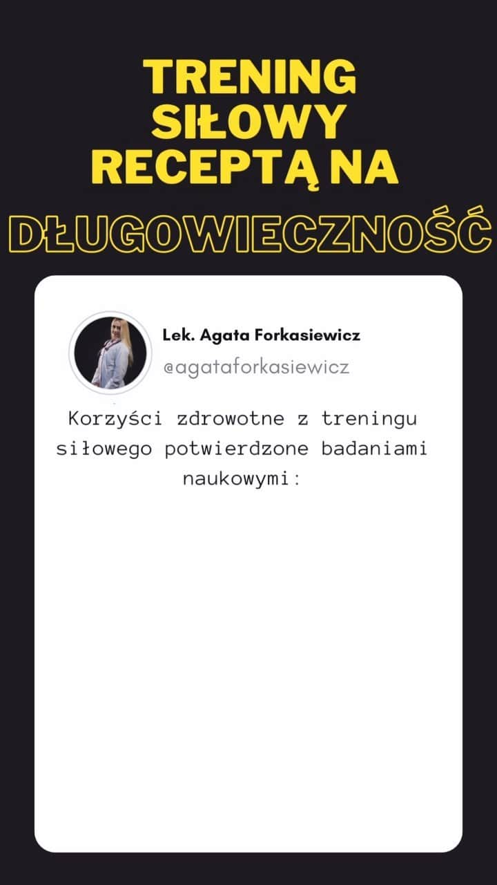 アガタ・フォルカシェブイチのインスタグラム：「Czy trening siłowy to tylko wygląd i wyniki sportowe? Nie! To szereg różnorodnych korzyści zdrowotnych, a w większości niemożliwych lub ciężkich do osiągnięcia dla osób prowadzących siedzący tryb życia 🪑  ‼️⚠️ Zapisz post i odezwij się do mnie, aby już dziś zacząć dbać o swoją przyszłość 🗓  #trening #treningsilowy #zdrowie #medycyna #medycynastylużycia #stylzycia #długowieczność #trener #trenerpersonalny #wroclaw #lekarz」