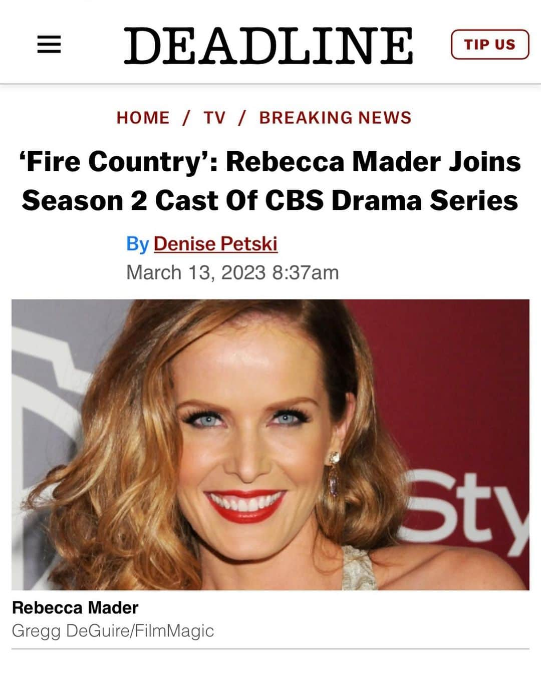 レベッカ・メイダーのインスタグラム：「BEYOND THRILLED to be a part of this hot new show!!! #firecountry #firecountrycbs 🔥🔥🔥🔥🔥🔥🔥🔥@cbstv 💚」