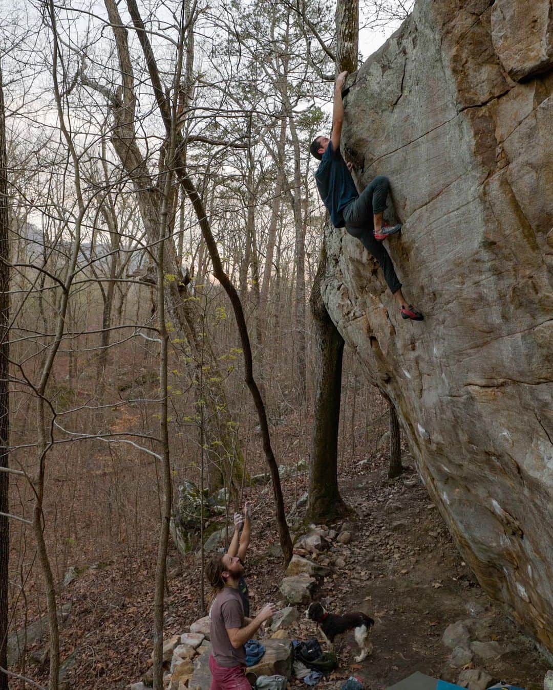 ポール・ロビンソンのインスタグラム：「I’m not sure it gets better than this!? Perfect southern sandstone and a wall that honestly trumps the beyond life wall in joes, that I previously thought could have been the best single boulder I’d ever seen. This boulder is getting me incredibly psyched for a south east trip this next winter! Big thanks to @wookiepower19 and @jgass520 for showing me this ⭐️ of a boulder last week 🤙🤙🤙 screen shot from the send of, “Hit Man,” V10 from @nikolaimilburn #bouldering」
