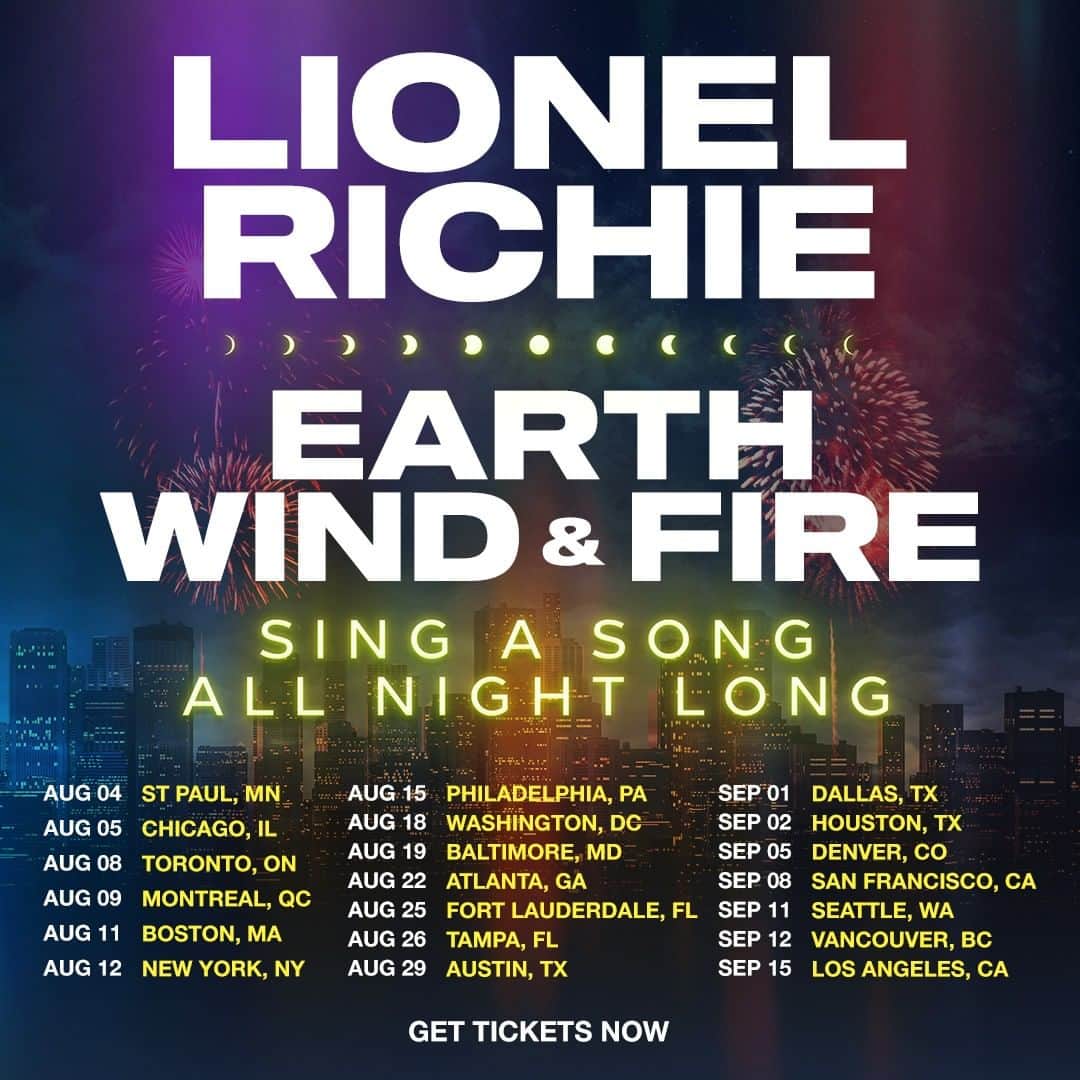 ライオネル・リッチーのインスタグラム：「Tickets for my Sing A Song All Night Long tour with Earth, Wind & Fire this summer are on sale now!  Get Tickets at ticketmaster.com or via the link in my bio」