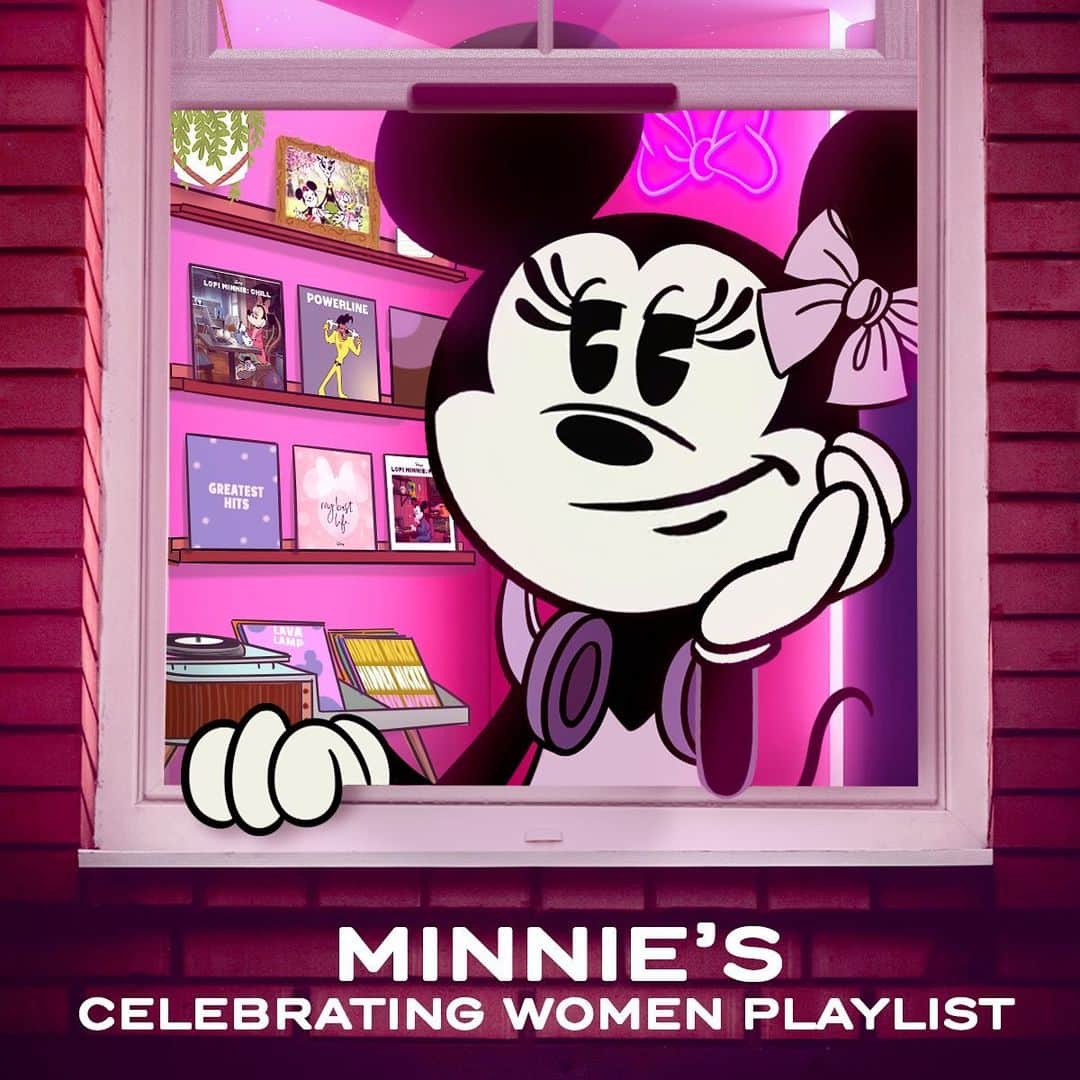 ミニーマウスのインスタグラム：「Behind every leading lady is her go-to playlist on repeat! 🎀🎶  Check out Minnie’s brand new Celebrating Women playlist now available on Spotify and Pandora – link in bio! #MinnieMouse #WomensHistoryMonth」