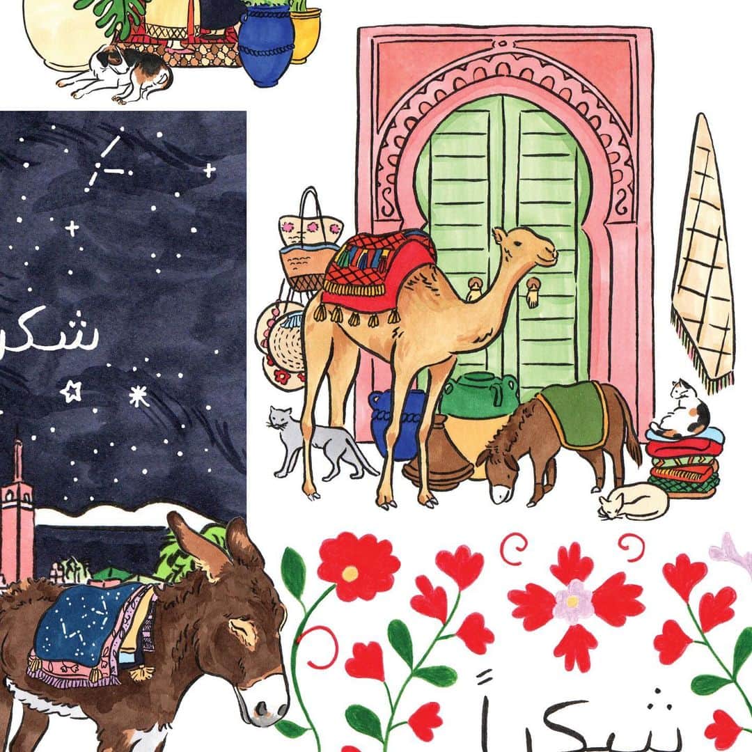 渡邉香織のインスタグラム：「Working on Marrakesh cards and stickers for foxco shop 🐪  たくさんのインスピレーションをくれたマラケシュをカードとシールにしました🌖4月上旬発売予定🌷」