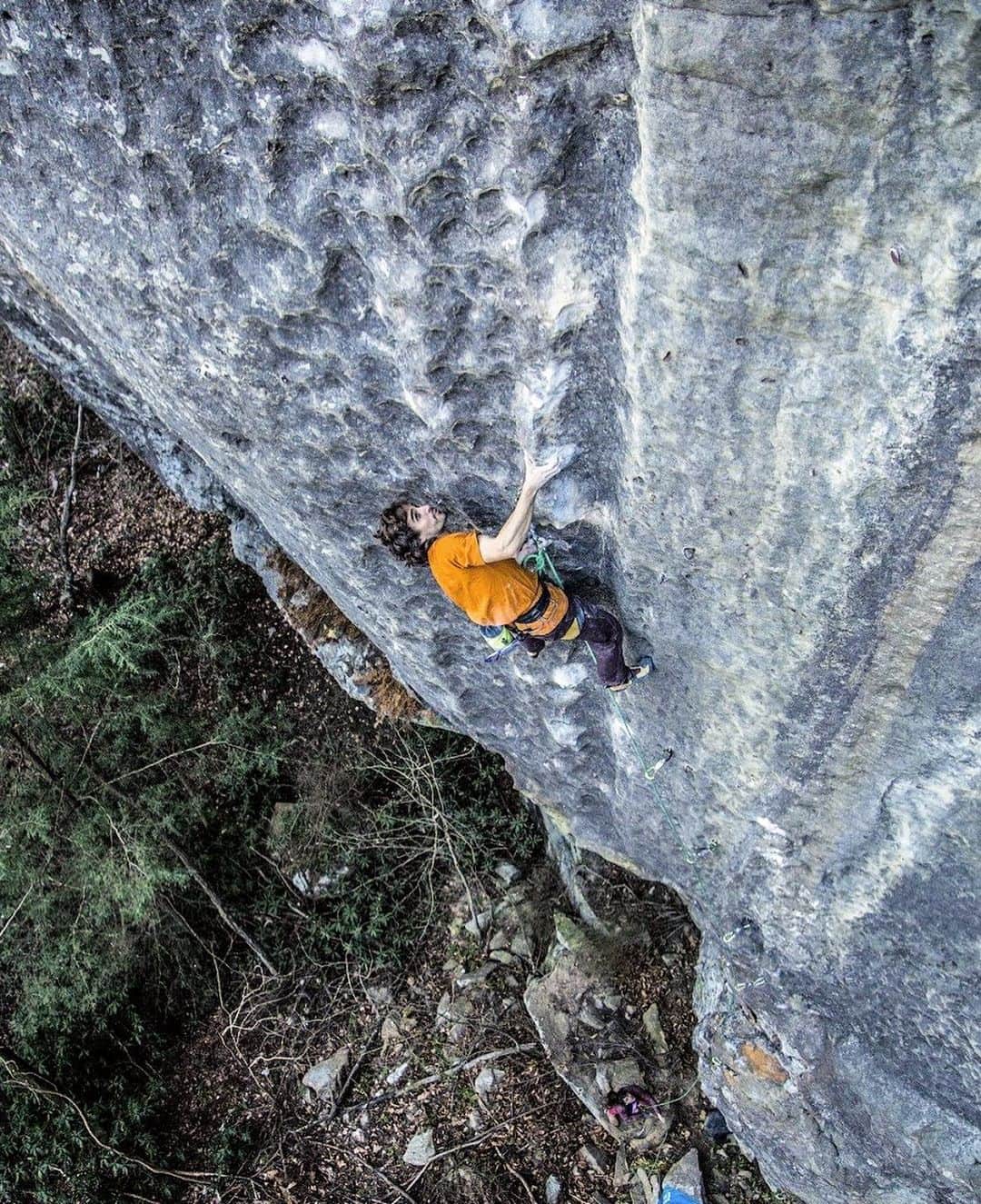 ジョー・キンダーのインスタグラム：「The Tube, 5.14a/b, Red River Gorge, KY⭐️⭐️⭐️⭐️⭐️  Way back in the woods and totally isolated you’ll find The Tube. Mother Nature hooked it up big time with this one and thanks to the RRG’s very own Dario Ventura for opening it up. The climbing is slow and sensational with scoops, bubbles, blobs, slopers, iron pipes (literally odd shapes of natural iron tubes formed in the rock), even an epic surfboard-feature dyno-ending. This is one of the best on earth no question. Climbing this route was magical and I don’t say that often.   “The Tube, unlike most routes at the Red stood out to me because it’s a singular feature. Most walls in this region host an endless maze of holds, and it’s your job to find the path of least resistance. It’s a long vertical scoop with just enough futures on the edge of a blank wall. It’s location has a feeling of isolation and being removed from our usual setting and that’s pretty unique.”  —Dario Ventura (@dario.miguels   📷 @gajdaphotography」