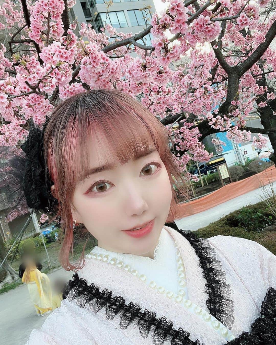 松本都のインスタグラム：「🌸🎂❤️‍🩹🔪💋  #桜 #着物 #japan #日本 #きもの #和服 #浅草 #👘 #着物レンタル #着物ヘア #着付け #お花見 #着物コーディネート #花 #春 #さくら #sakura #cherryblossom #🌸 #お散歩 #花見 #桜並木 #selfie #地雷系女子 #地雷女 #地雷メイク #地雷」