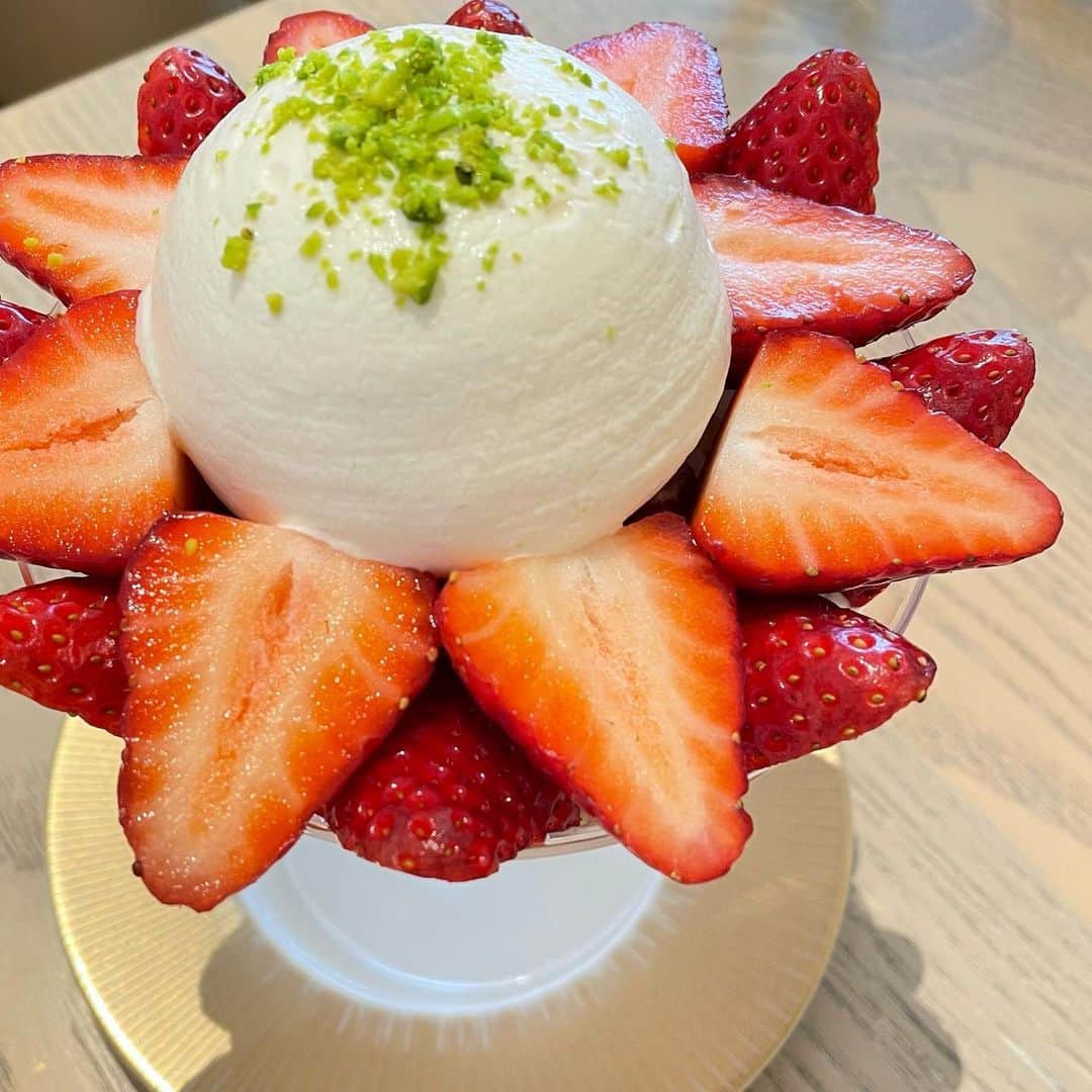 摩耶裕のインスタグラム：「🍓🍓🍓 . . 最近食べたいちごスイーツたち😋 特にいちごとピスタチオの組み合わせは最強だと思ってます🥹❤️  #いちごスイーツ  #甘党 #lecafev  #toothtoothcafe  #de_limmo  #mothermooncafe  #caffera」