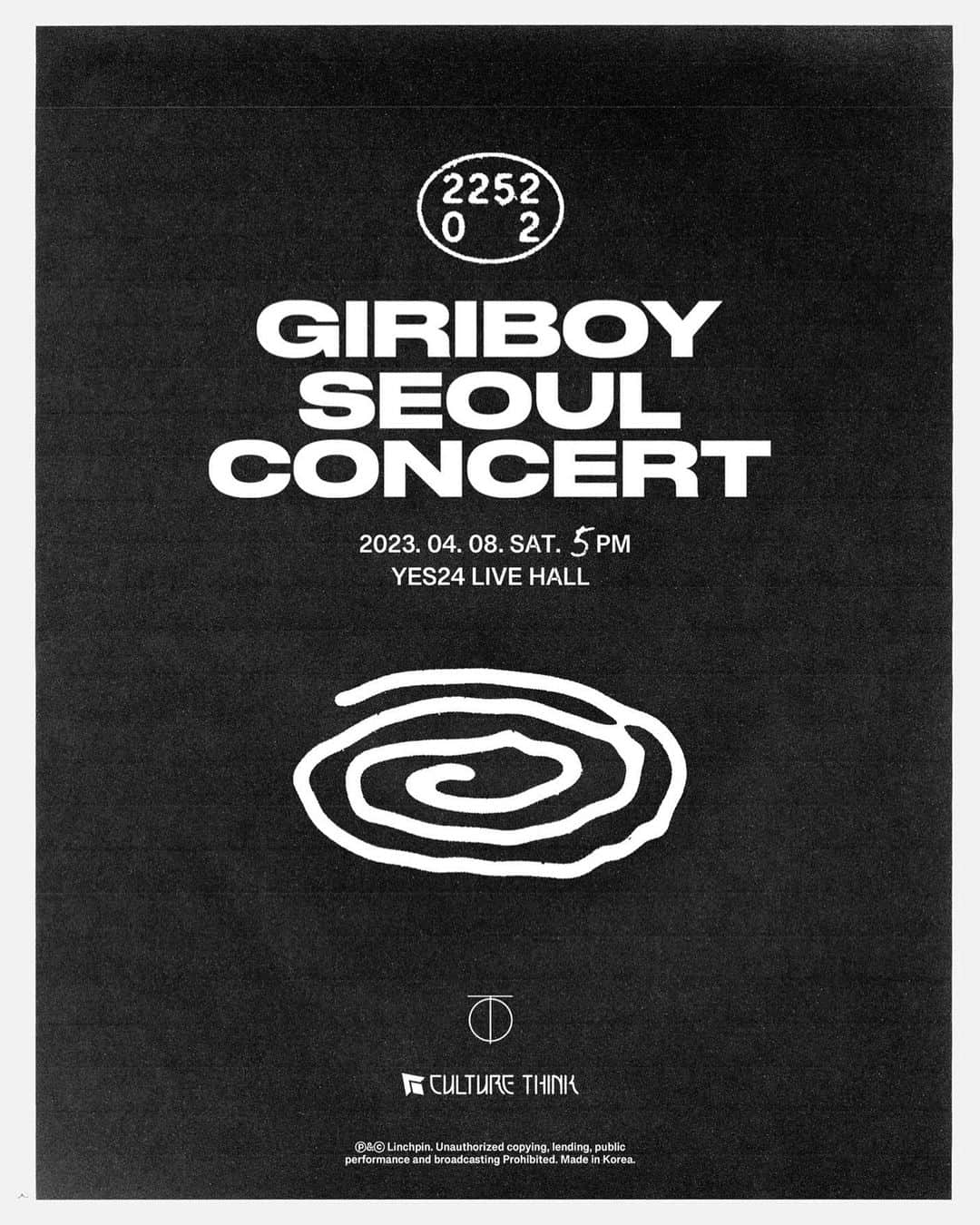 Giriboyのインスタグラム：「GIRIBOY SEOUL CONCERT✨  ✨ GIRIBOY SEOUL CONCERT DATE : 2023.04.08 / 5PM (KST) VENUE : YES24LIVEHALL  🎫 TICKET OPEN : 2023.03.16 / 8PM (KST) PRICE : 88,000 KRW BOOKING : YES24TICKET, WEMAKEPRICE TICKET  @giriboy91 @2252_official @wejustmusic @culturethink」