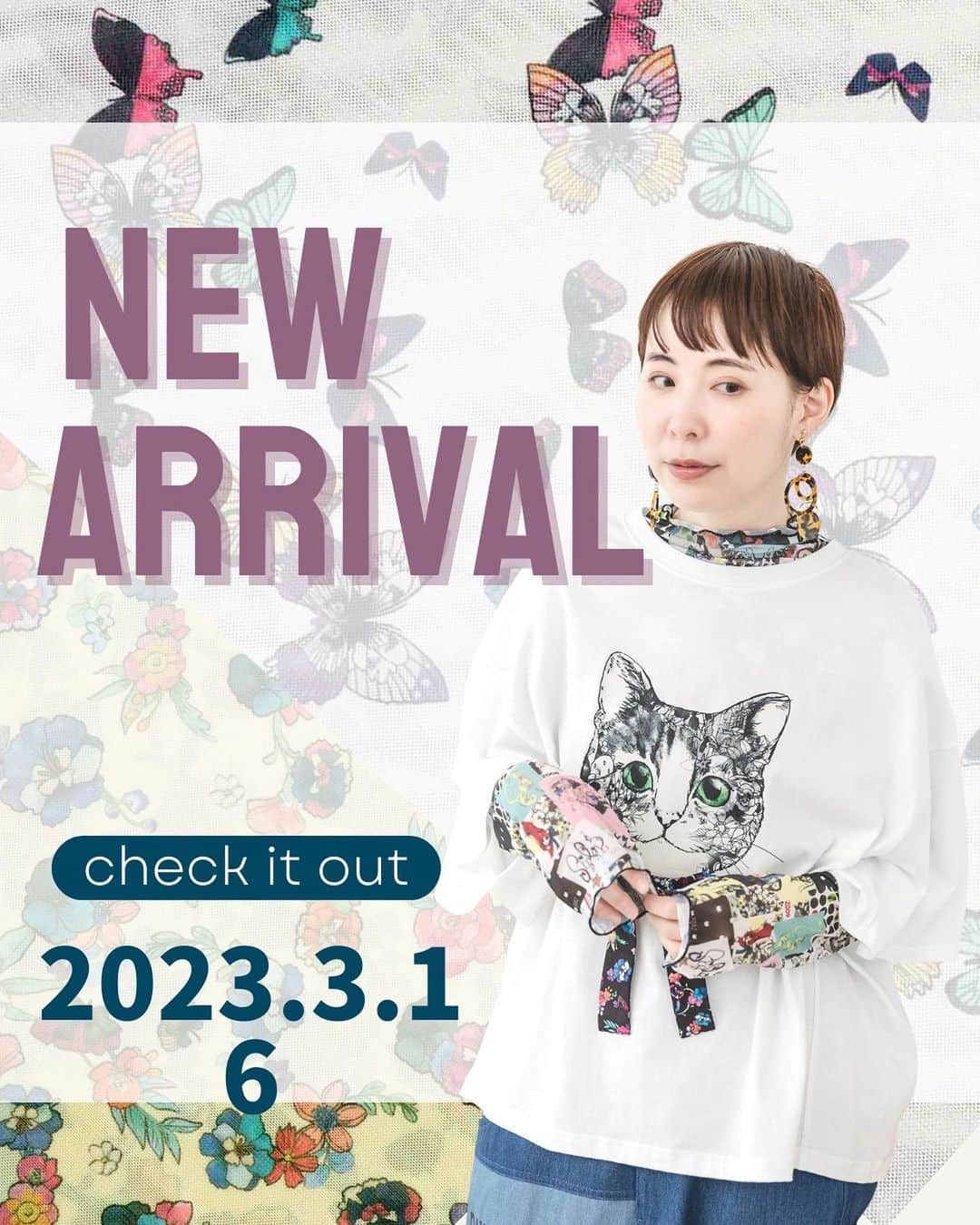 ScoLar(スカラー) ネットショップのインスタグラム：「《🍓🍓新作情報🍓🍓》  今日3/16(木)発売の新作アイテムをご紹介🥰  明日は新作発売デー💕 暖かくなるのが待ち遠しい🌸🌸 春アイテムが入荷しています🌼  お昼などはポカポカ🌞でも少し肌寒いそんな時に、アウターからチェンジして春の装いを華やかにしてくれるメッシュカーデや、パッと着られてロングシーズンお役立ちするTシャツなどが発売です💛💛💛  3/16(木) 17:00〜販売STARTです！  ⁡⁡発売済みの商品は画像をタップして商品ページをチェック‍🗽 ⁡▶️ 詳しくは ⁡@scolar_netshop のサイトから☑️  ☆・☆・☆・☆・☆・☆・☆・☆・  🐈 #新作入荷 #newarrival  #セットアップ  #メッシュ #ネコ柄 ⁡⁡ ⁡ - scolarの他の商品はコチラ - #scolar #isscolar #scolarparity #スカラー #scolar_ootd ⁡ #レディースファッション⁡⁡   Photo⁡ ⁡@kazuhisataniguchi_309 @309studio_ ⁡  Hair⁡⁡⁡ ⁡@nanairo0420」