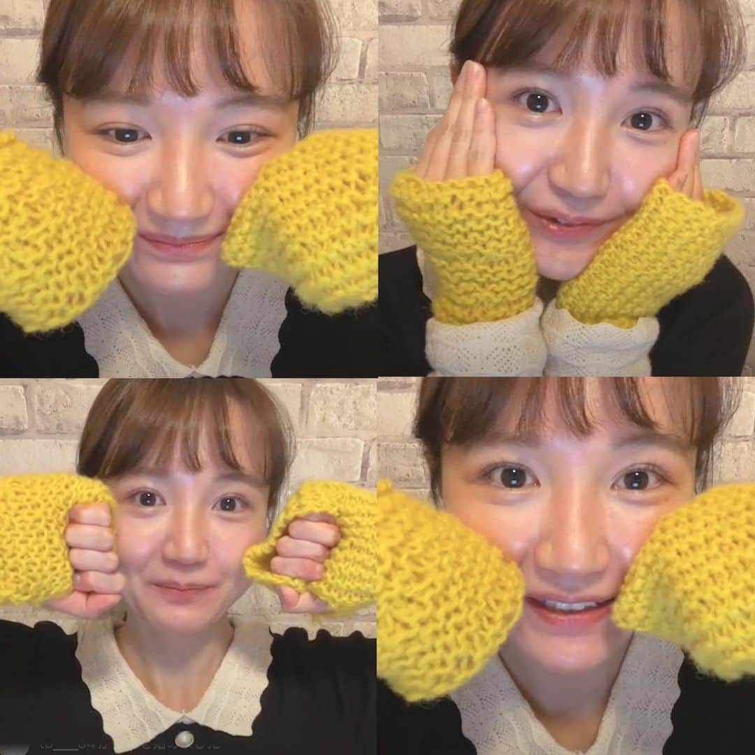 尾崎由香のインスタグラム：「手編みの手袋出来たよ〜🧶💕  インスタライブで報告して、 沢山のスクショありがとう♪♪  次は、　じゃがいも🥔？ #手編みの手袋」
