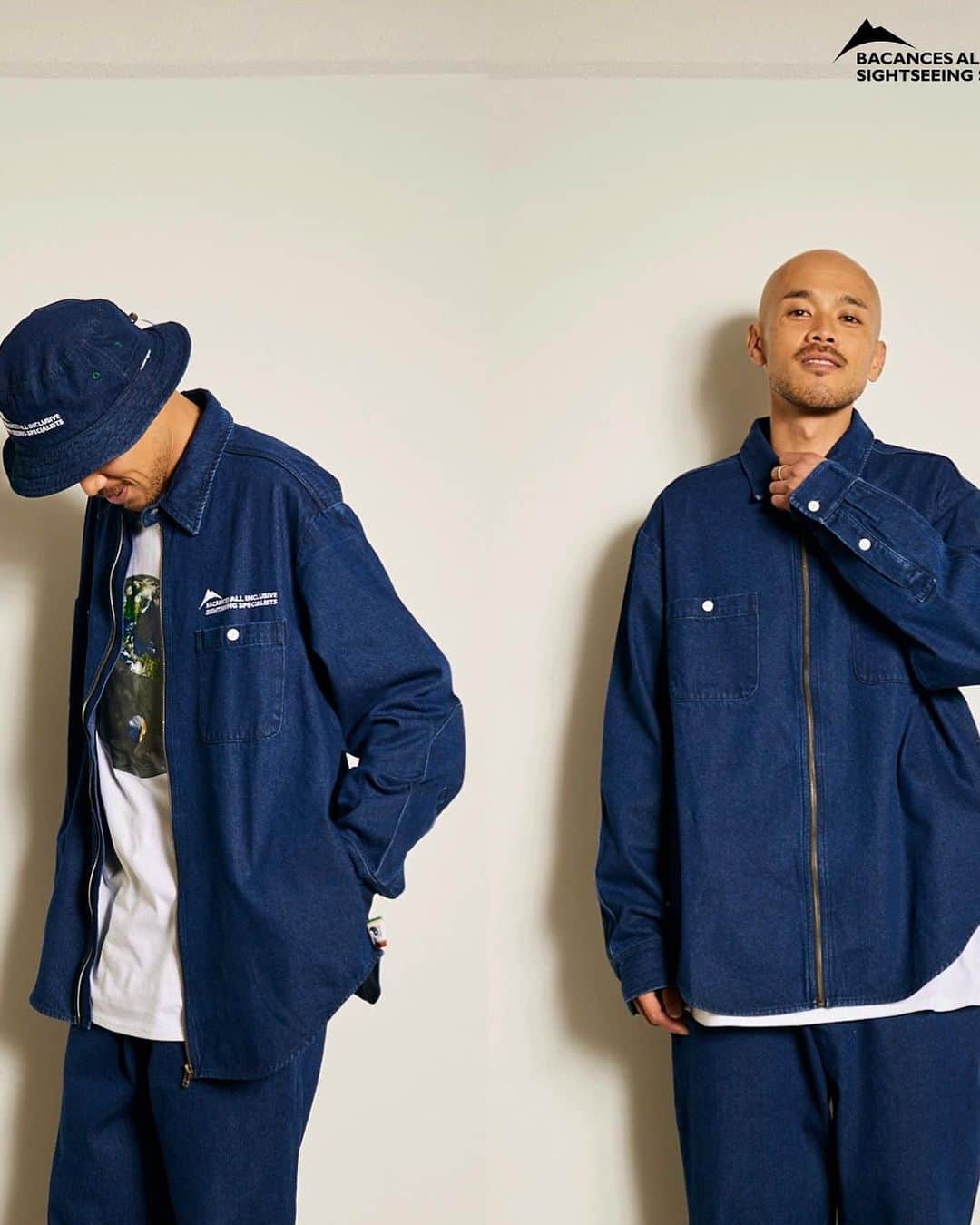 Dickies_projpのインスタグラム：「●  BACANCES 2023 SS Mar delivery.  BC DENIM ZIP SHIRTS  BC DENIM PANTS  Coming 3/30.  フルジップでサイドにハンドポケットが特徴的なデニムシャツ。  とワークスタイルで右サイド腿部にジップポケットが特徴的なデニムパンツ。  それぞれ単体での着こなしはもちろん、セットアップで颯爽と着こなすとラガ度アップ間違いなし！！  ホワイトデニムのセットアップなんかまさにラガマフィン！！  ステッチの糸色はインディゴ、ブラックにはグリーン。ホワイトにはブラックでちょっとしたアクセントになっております♫  左胸、右後ろケツポケット上の刺繍ロゴは全て白色になります。  #bacances #bacances_jp #bacances_allinclusive」