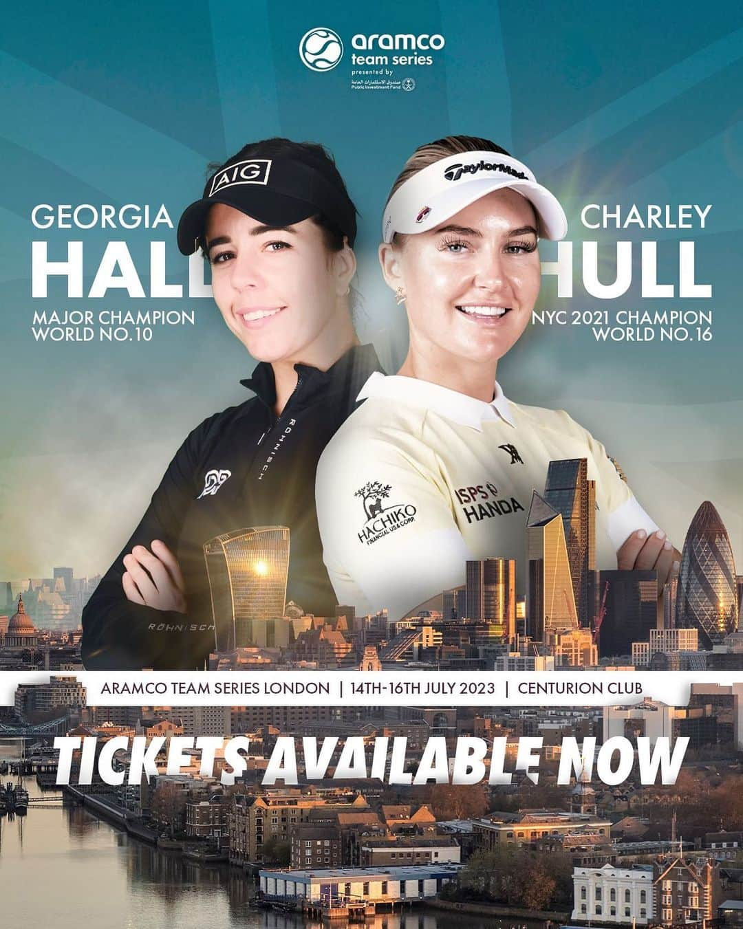 ジョージア・ホールのインスタグラム：「London we’re coming 😍  Tickets are available now from the @aramco_series website using code GCATS25 for a 25% discount💫 Can’t wait to see you all there in July!」