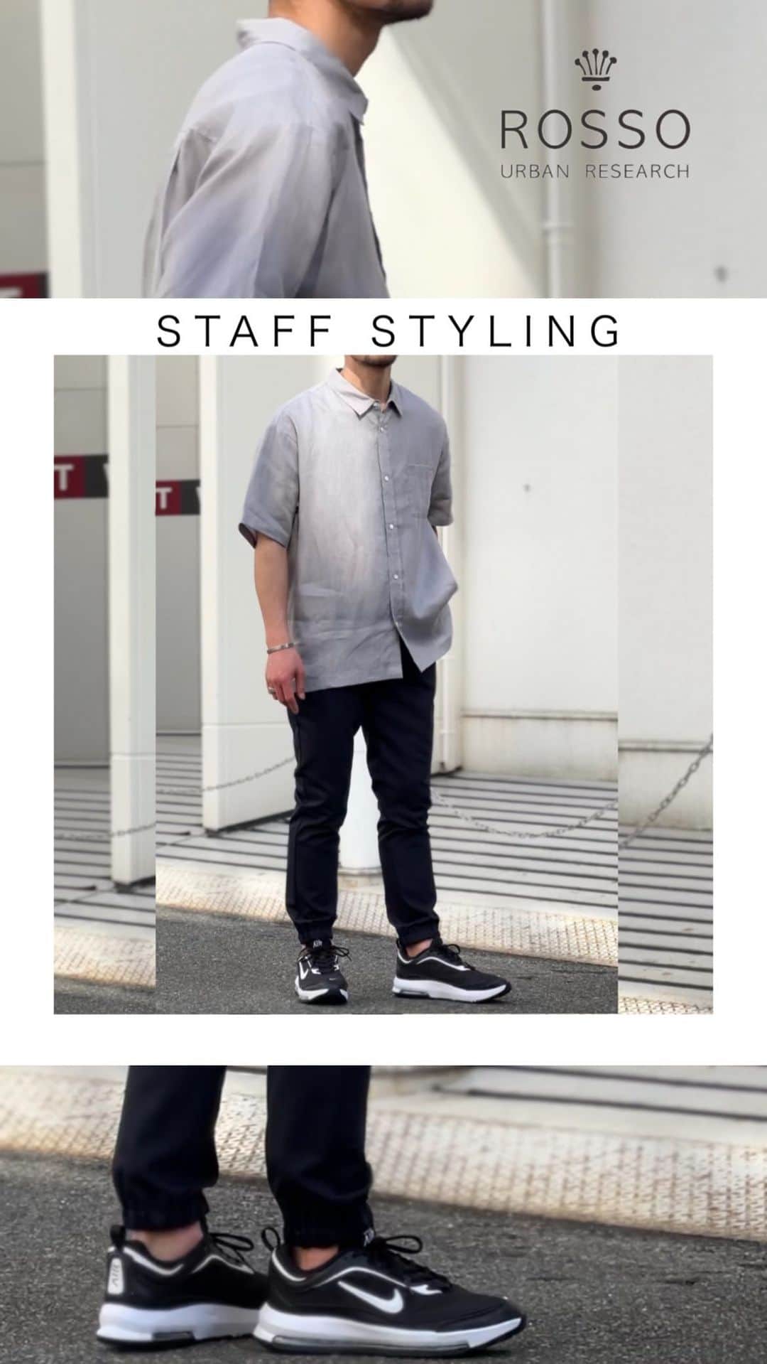 のインスタグラム：「・  【STAFF STYLING】  《画面左下をタップすると商品詳細をご覧いただけます》  ーーーーーーーーーーーー  model : 173cm  《ITEM》 【TOPS】　 リネン半袖レギュラーシャツ カラー:GRAY  サイズ : L  ￥11,000（tax in)  【PANTS】　 ハイパフォーマンスアーバンジョガーパンツ カラー:NAVY サイズ : L  ￥8,910（tax in)  ーーーーーーーーーーーー  .  #urbanresearchrossomen#アーバンリサーチロッソメン#fashion #ファッション #ファッションコーデ  #春コーデ #大人カジュアル #きれいめカジュアル #大人カジュアルコーデ #きれいめカジュアルコーデ #ギフト #ギフトにおすすめ #おすすめギフト #リール #リール動画」