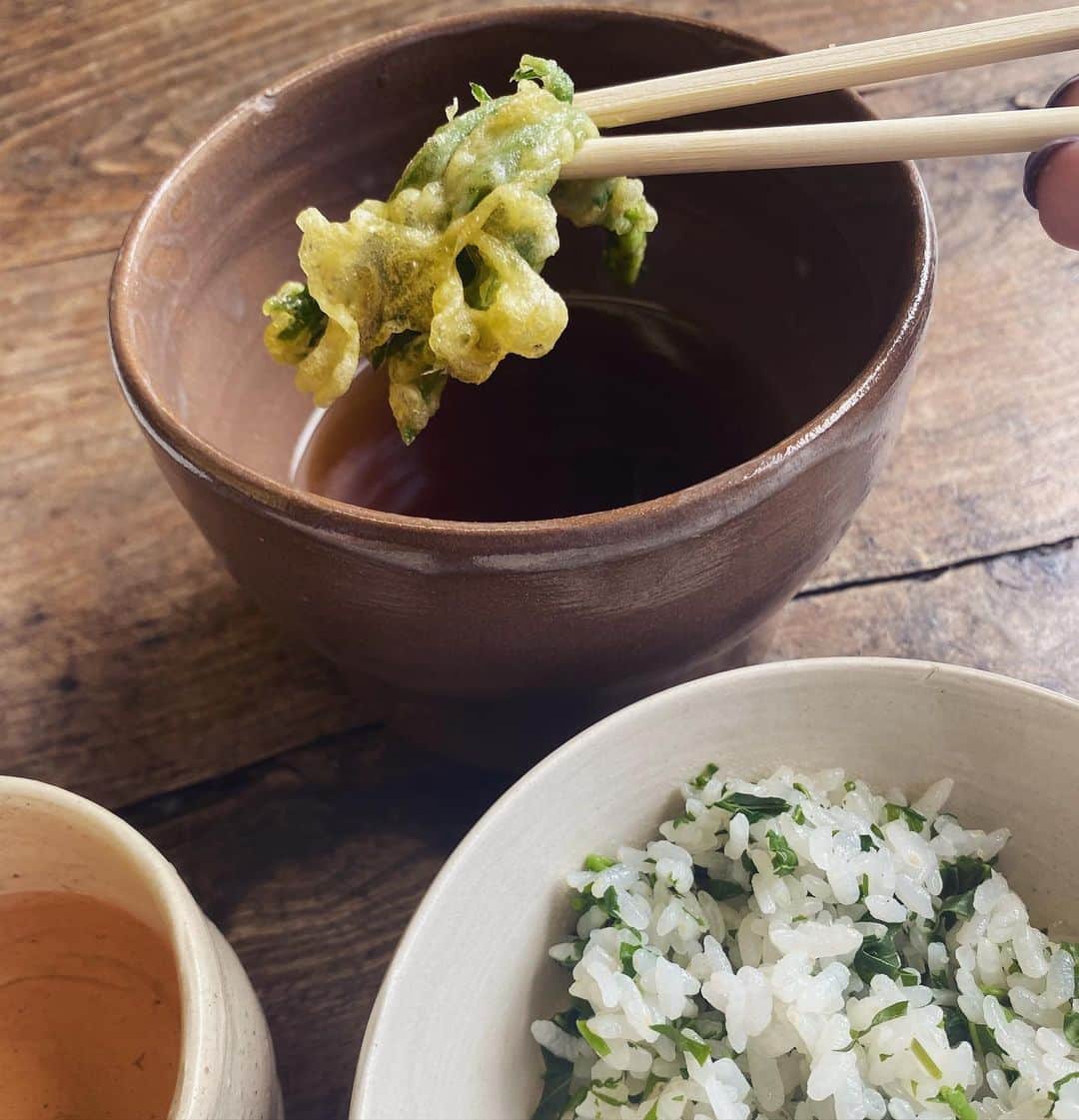 野本かりあさんのインスタグラム写真 - (野本かりあInstagram)「人生の大先輩のお友達のお家で山菜の天麩羅を頂いた。庭で取ってすぐ揚げる、新鮮なままの山菜。 正直、山菜は苦手だったのに、大好きになった。今まで食べていた山菜は一体何だったのか。笑 最後に、女友達が文旦を美しく剥いてくれた。美味しかった。 美味しいものを食べる事は幸せな事だと改めて思った。 本日の山菜→（鷹の爪、あおき、よもぎ、カラス山椒 、山椒、ふき、ハルジオン、ウド） #山菜のてんぷら #山菜嫌いよサヨウナラ」4月13日 19時26分 - karianomoto