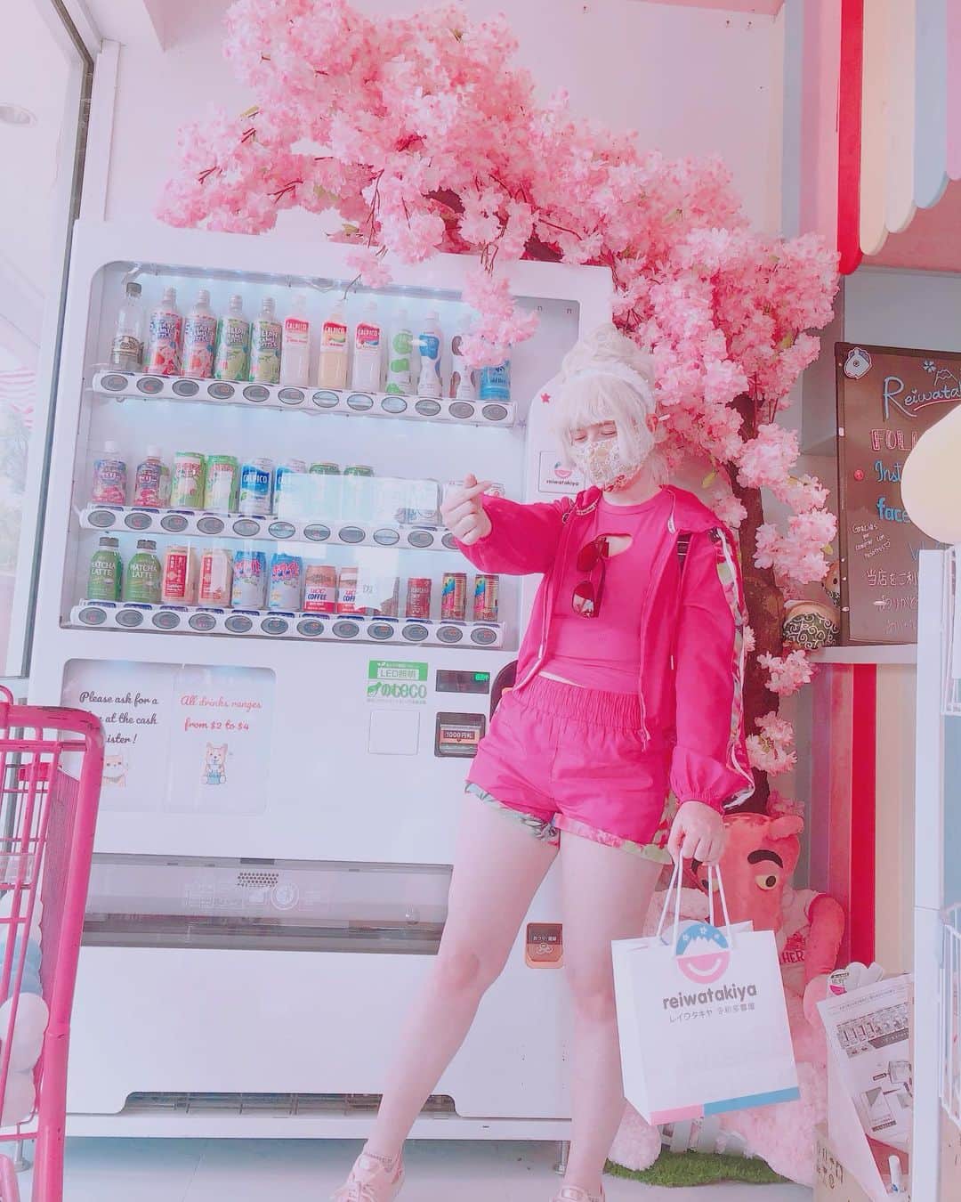 Elizabunnii エリザバニーのインスタグラム：「💝I wanted all the drinks in this 販売機, especially the melon soda & calpico💕💕」