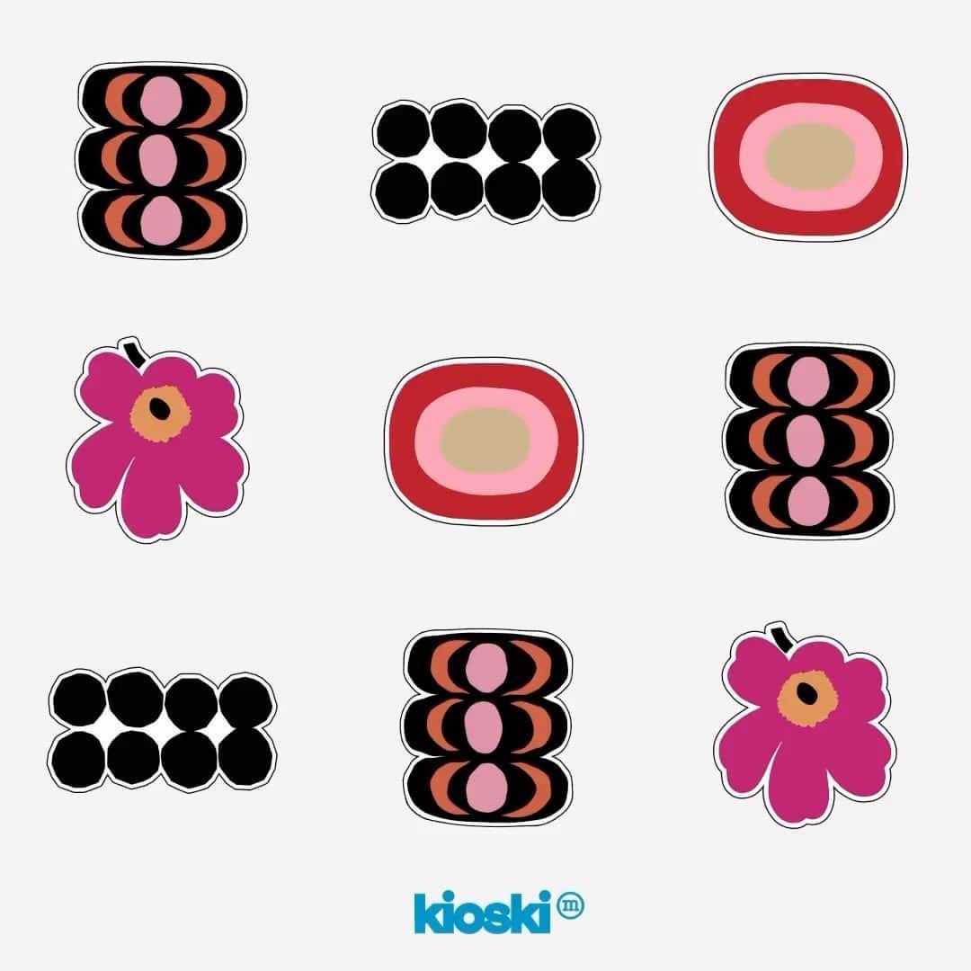 マリメッコのインスタグラム：「Spice up your content with our new #kioski stickers! Type in Marimekko on the GIF function to find our most iconic prints and the Pumpuli pins. Then tag @marimekko on your pics so we can share them on our socials ✨     #marimekko #marimekkokioski」