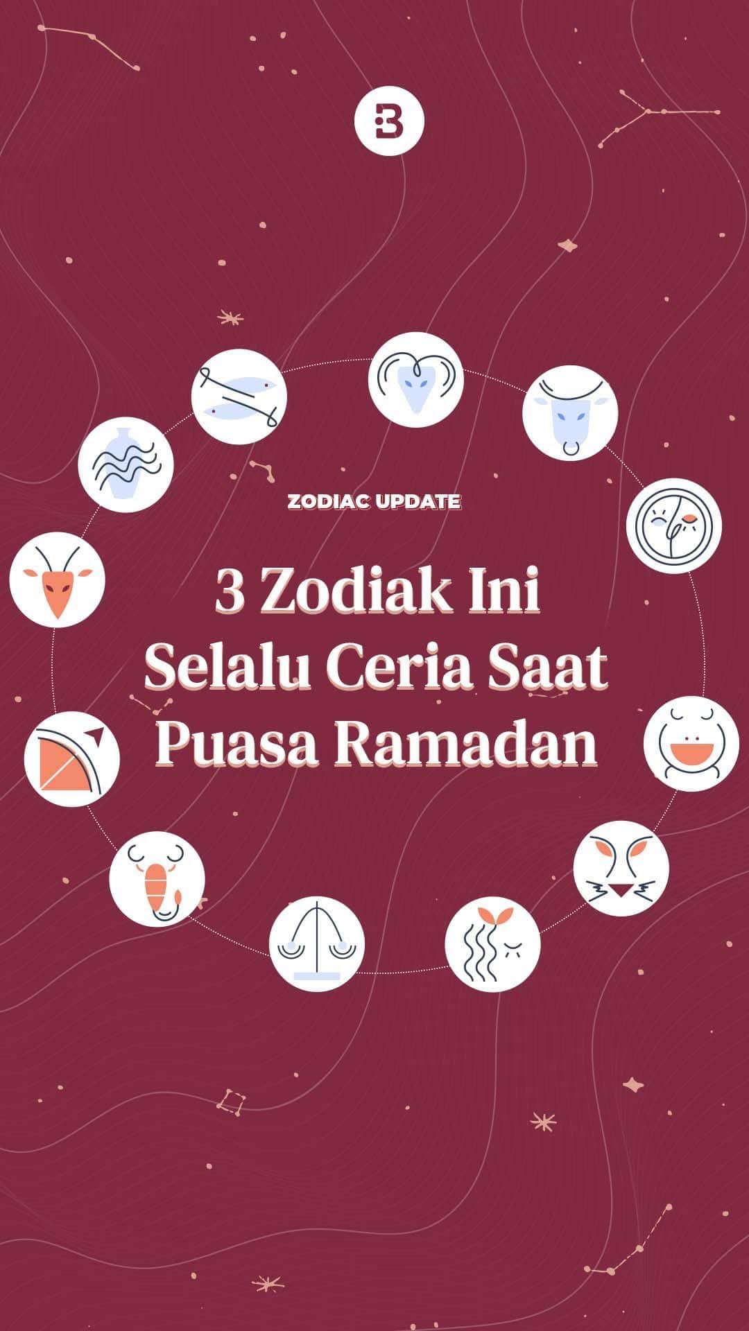 のインスタグラム：「Berpuasa bikin orang jadi cepat haus dan mudah lemas. Namun, ada juga orang yang punya karakter periang dengan bawaannya happy terus, sehingga mereka jarang menunjukkan sikap lemas walaupun sedang menahan haus. Nah, berikut ini tiga zodiak yang menurut ramalan astrologi selalu riang dan ceria saat sedang menjalani ibadah puasa ramadan. Ada zodiak apa saja? Cek di video ini ya!」