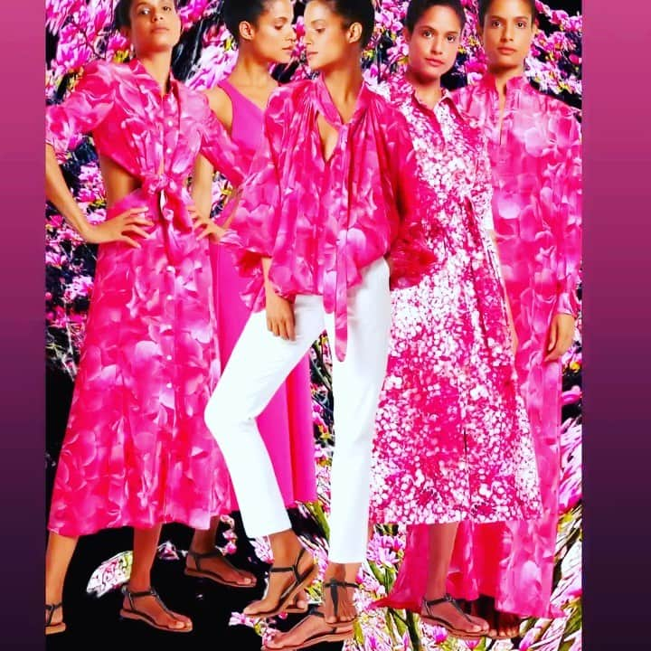 ミッシェルクランのインスタグラム：「. New mood , Spring mood , good mood and Pink forever to brighten your mood  Let’s melt into nature matching the flowers and sunny weather and dream of peace in this troubled world wearing some of the mimi Liberté  Spring collection   #mimiliberte  #michelklein  #pink #white #peace #prespring #springtime #newcollection  #PFW #parisfashionweek #letshavefun #prints  #colors #romantic  #sunshine  #nightandday #holidays」