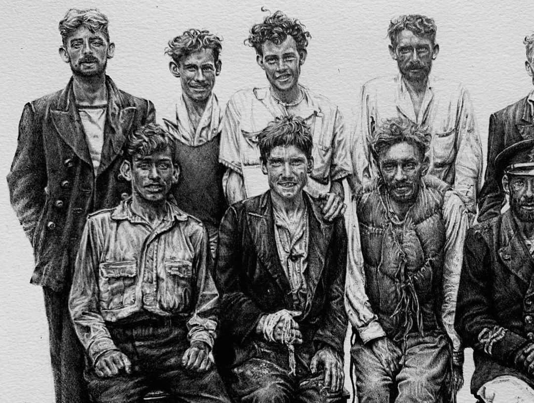 ラングリー・フォックスさんのインスタグラム写真 - (ラングリー・フォックスInstagram)「May 19, 1941 13 survivors from the English ocean liner Britannia  Pen on paper 12” x 9”」4月14日 0時27分 - langleyfox