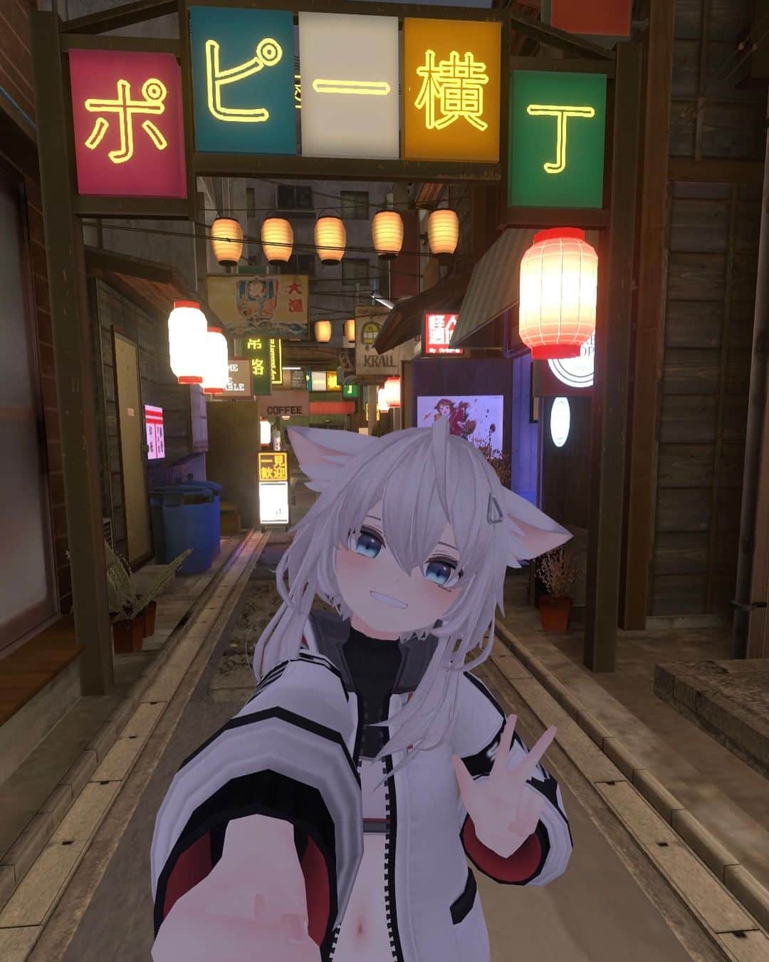 のインスタグラム：「. . . 今日はVRCで、ポピー横丁に行ってきたよ⭐️ . . ここのワールドは、日本のレトロな街並みが広がってて、どこか懐かしさを感じる場所でした☺️ ポピー横丁は、日本人が沢山いるので日本人プレイヤーも安心して遊べるよ✨ . . レトロな夜の街並みが広がってて、BARや、スナックなどのお店が沢山あったよ🍺 路地裏に行くと、猫ちゃんにも遭遇😺💓 . . こういう日本の街並み大好きだ〜😍 ほっこりする😌 . . . #ポピー横丁 #レトロなVR #レトロな街並み  #VRChat始めました #vrchat #VRチャット　#私のVR日記 #VRC日記 #VRChatワールド紹介 #vrcインスタ部 #vrchatworld #VRC #VRアバター #VRCアバター #メタバース #vrゲーム #VR好き #ゲーム #ゲーム好き #仮想空間 #VRアイドル」
