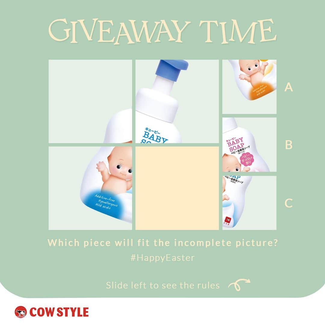 COWSTYLEIDのインスタグラム：「✨COW STYLE GIVEAWAY✨  Hayo tebak jawaban yang benar karena minCow punya HADIAH untuk kalian!  Hadiah 1 - QP Foaming Body Soap pump Hadiah 2 - QP Foaming Body Soap (Baby Soap Fragrance) pump Hadiah 3 - QP Moist Foaming Body Soap pump  Akan ada 3 pemenang beruntung yang minCow pilih secara acak, make sure ikutin step-step yang ada di slide 2 yaaa. Giveaway berakhir pada 26 April. Goodluck!  Happy a blessed Easter! 🥚🐇  #cowstyleindonesia #cowstylebeauty #cumacowdihatiku #sabunpremium #easter #giveaway」