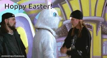 ケヴィン・スミスのインスタグラム：「HOPPY EASTER! 28 years ago, @jayandsilentbob assailed an innocent mall worker based on a misunderstood joke made by their buddy Brodie Bruce. Because of this, every year around now, my Twitter thread is filled with images of 25 year old me engaged in some serious Bunny-bashing in a Minnesota mall. Hence, Mallrats is an Easter movie.」