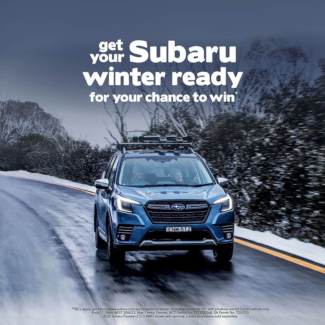 Subaru Australiaのインスタグラム：「Is your Subaru winter ready? Book your Service online and complete the Service between 1st April and 30th June 2023 to automatically go into the draw for your chance to WIN a trip for 2 to the snow!* This incredible prize includes 2 x nights’ accommodation, lift passes, ski hire, plus the use of a Subaru SUV for the duration of the trip! See link in bio to learn more.⁣ *Terms and conditions apply.」