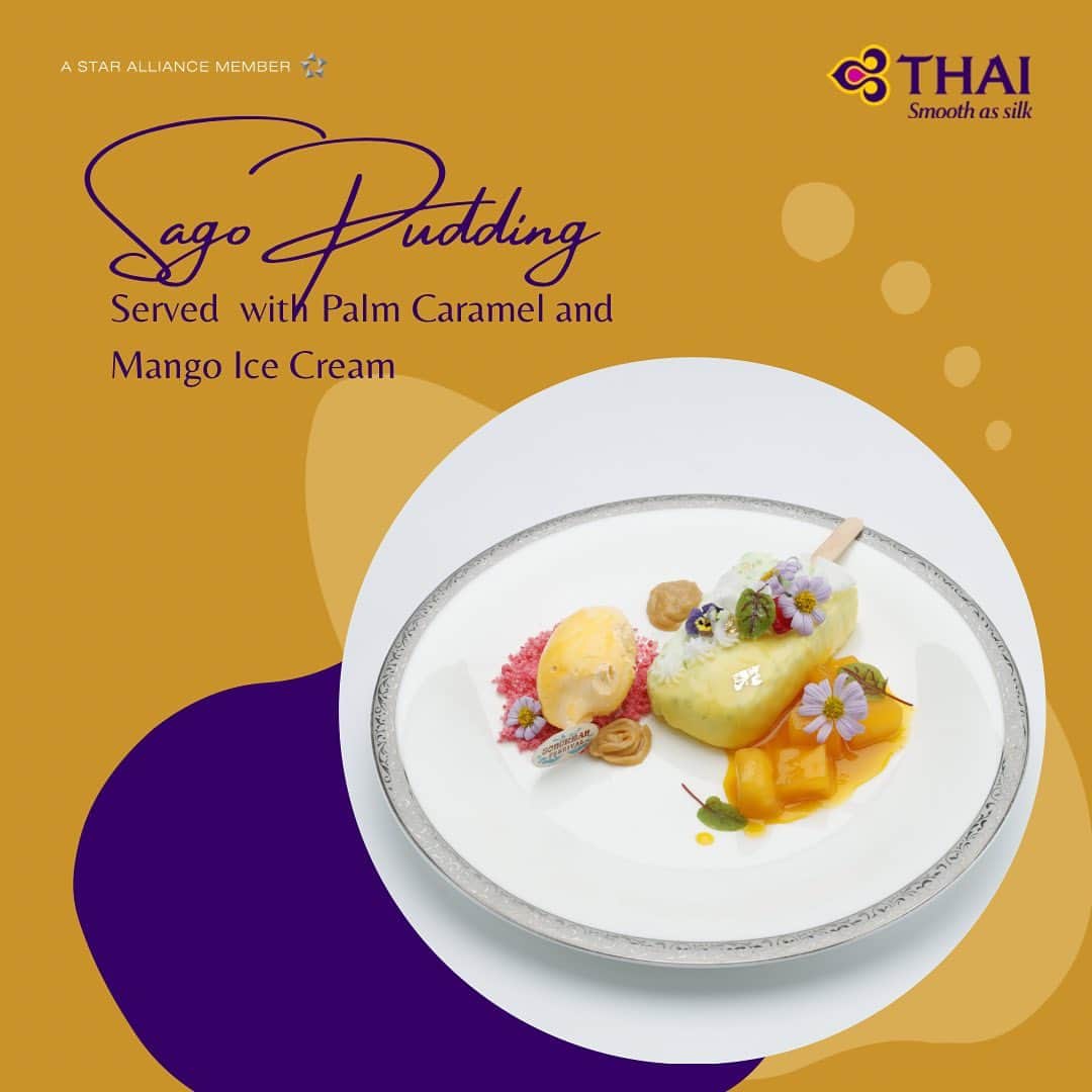 タイ航空さんのインスタグラム写真 - (タイ航空Instagram)「Celebrate Songkran in style with THAI! We're serving up some delicious desserts onboard our outbound flights during 13-15 April 2023. 🎉🍨 Indulge in some mouth-watering Sago pudding with palm caramel and mango ice cream (Royal First Class), Sago pudding with palm caramel and mango sauce (Royal Silk Class), or Sago pudding with mango sauce (Economy Class). Don't miss out on these special treats!   #thaiairways #smoothassilk #SongkranFestival #SpecialDesserts #onboard  #sago #pudding #SongkranFestival #OnboardTreats #mango #mangoicecream #mangosauce #palmcaramel」4月10日 22時37分 - thaiairways