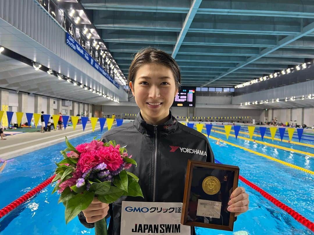 池江璃花子のインスタグラム：「* JAPAN SWIM2023 全てのレースが終了しました。 100m Butterfly 57.68 🥇派遣突破 100m Freestyle 54.17 🥇 50m Butterfly 25.59 🥇派遣突破 50m Freestyle 24.74 🥇  4冠を達成することが出来ました！ タイムはまだまだですが、本番に向けです頑張っていきたいと思います。 たくさんの応援ありがとうございました✨ #横浜ゴム #競泳日本選手権2023」