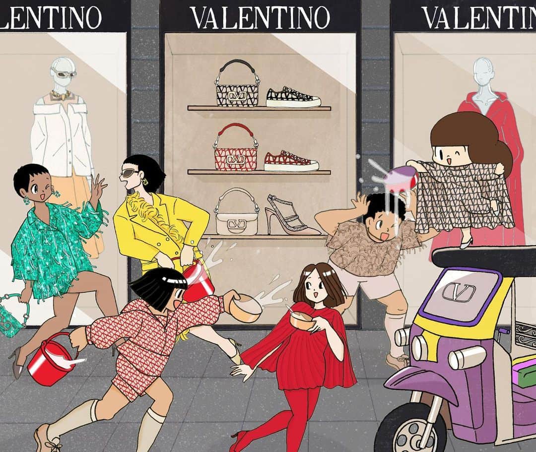 ウィスット・ポンニミットのインスタグラム：「@maisonvalentino ต้อนรับเทศกาลสงกรานต์ปีนี้ ด้วยการร่วมมือกับ "น้องมะม่วง" ที่สวมใส่ชุด Toile Iconographe จากคอลเล็กชัน #UnboxingValentino  พบกับเซอร์ไพรส์และความพิเศษที่ซ่อนอยู่ได้แล้ววันนี้ถึง 17 เมษายน 2566 เพียงเพิ่มเพื่อน Valentino Line Official Account (@valentinoth) หรือ สแกนผ่าน QR Code จากรูปภาพด้านบน   #MaisonValentino #UnboxingValentino」