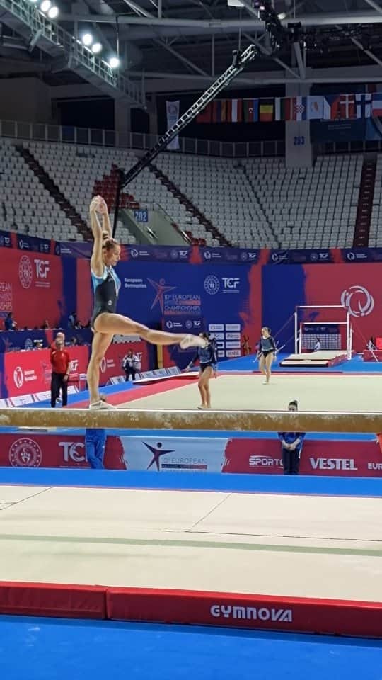バシリキ・ミロウシのインスタグラム：「Here she is!!! Greek Goddess of beam Vasiliki Millousi 🇬🇷 returns to competition at #Antalya2023 😍 Showing legendary grace and elegance during podium training! #inspiring   #artistic #gymnastics」