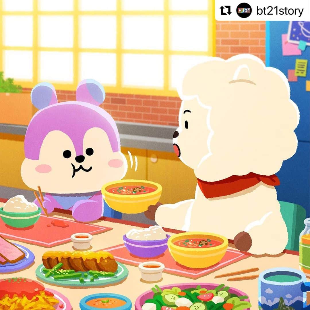 BT21 Stars of tomorrow, UNIVERSTAR!さんのインスタグラム写真 - (BT21 Stars of tomorrow, UNIVERSTAR!Instagram)「RJ: you want me to warm… MANG: (my soup??) *nod* RJ: *giving MANG a warm hug*  CHECK OUT MORE of our story at @bt21story   #MANG #RJ #warm #hug #maskoff #BT21」4月10日 18時20分 - bt21_official