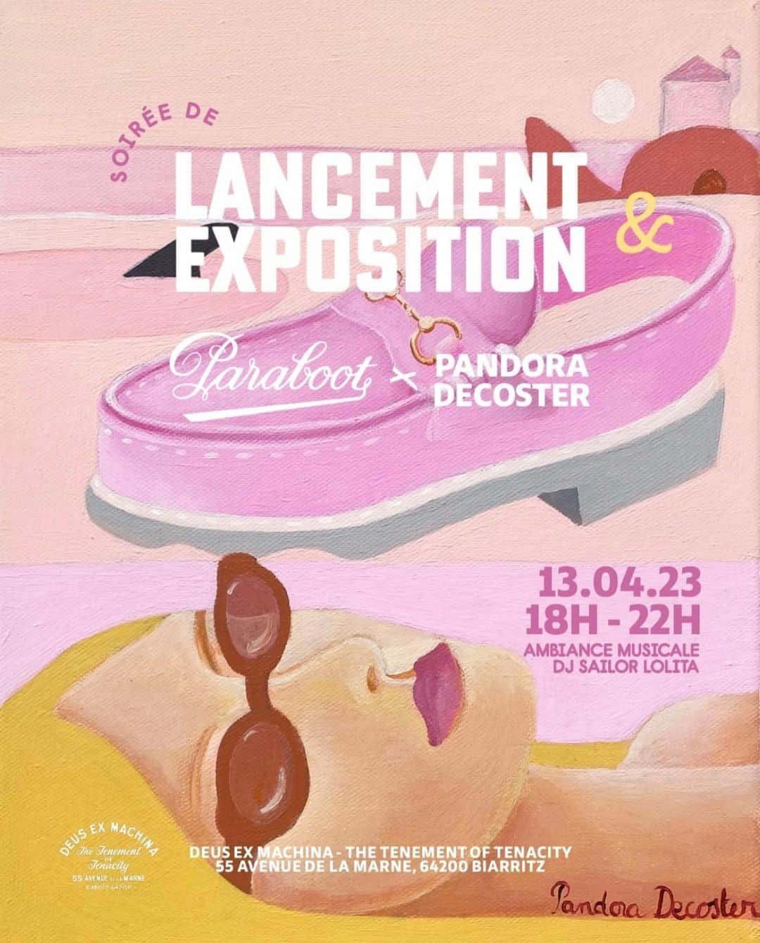 パラブーツさんのインスタグラム写真 - (パラブーツInstagram)「JEUDI 13 AVRIL / 18H-22H Soirée de lancement et exposition @paraboot_official x @pandora_decoster chez @deustenement 55 avenue de la Marne 64200 BIARRITZ.  > Présentation et vente de la série limitée. > Exposition artworks de l'artiste > Ambiance musicale @lolitamng  > Belles surprises et cadeaux... Nous vous attendons avec grand plaisir. A très vite. Paraboot and Deus Biarritz Team. #paraboot #pandoradecoster #deusexmachina #biarritz」4月10日 19時33分 - paraboot_official