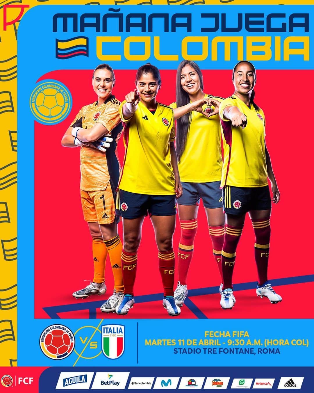 サッカー コロンビア代表チームのインスタグラム：「¡𝙈𝙖𝙣̃𝙖𝙣𝙖 𝙘𝙚𝙧𝙧𝙖𝙢𝙤𝙨 𝙣𝙪𝙚𝙨𝙩𝙧𝙖 𝙜𝙞𝙧𝙖 𝙚𝙪𝙧𝙤𝙥𝙚𝙖!  🆚 🇮🇹 🗓️ Martes 11 de abril 🕒 9:30 a.m. (hora COL) 🏆 Fecha FIFA 🏟️ Stadio Tre Fontane, Roma  #TodosSomosColombia 🇨🇴」