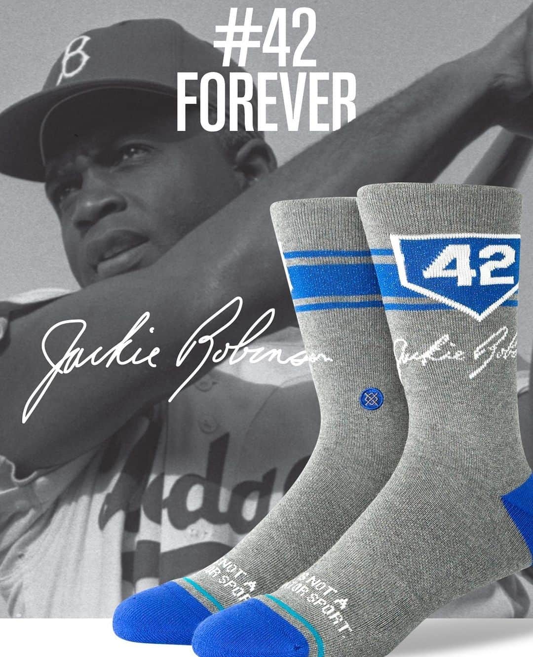 Stanceのインスタグラム：「"A life is not important except in the impact it has on other lives." ~ Jackie Robinson⁠ ⁠ In 1947, Jackie Robinson took the field for the Brooklyn Dodgers and not only changed the game of baseball forever, he changed the world.⁠ ⁠ We're proud to once again be commemorating the legacy of a true legend with our all-new Jackie Robinson collection of casual and performance socks for 2023. Because life is not a spectator sport.⁠ ⁠ Link in bio. 🔗  #stancesocks #theofficialsockofmlb #stitcheddifferent」