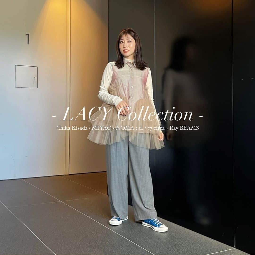 ビームス金沢のインスタグラム：「♡ LACY Collection ♡   〈STAFF STYLING〉  ・styling by Fujimoto / 155cm  □ Chika Kisada × Ray BEAMS / 別注 オーガンジー ブラウス (61-01-0111-760)¥47,300-  □ 77 circa × Ray BEAMS / 別注 gather shoulder inset lace salopette (61-23-0974-091)¥39,600-  ・styling by Matsue / 166cm  □ MIYAO × Ray BEAMS / 別注 ショルダー フリル ワンピース (61-26-0336-232)¥53,900-  ・styling by Hinotani / 161cm  □ Chika Kisada × Ray BEAMS / 別注 チュール ワンピース (61-26-0359-760)¥52,800-  ・styling by Ishizaki / 157cm  □ NOMA t.d. × Ray BEAMS / 別注 Chiffon Dress (61-26-0355-304)¥39,600-  #lacycollection  #chikakisada  @chikakisada  #miyao @miyao__official  #nomatd  @noma_textiledesign  #77circa  @1977circa   詳しくはTOPURLよりご覧ください💖  －－－－－－－－－－－－－－－－  🍒 商品のお問い合わせについて  電話またはダイレクトメッセージ(DM)でも受け承っております！お気軽にお問い合わせ下さいませ♬  ※営業時間内での返答となりますので お時間がかかる可能性もございます。  🍒 代引き、web決済について  【税込 20,000円以上】お買い上げのお客様は、 送料、手数料をサービスさせて頂いております。  ご希望のお客さまはお電話又はDMにてお問い合わせください☎︎  －－－－－－－－－－－－－－－－  🌐staff styling、Blog🌐 TOP URLからご覧ください🛩 店舗followも宜しくお願いします♬  #beams #beams_kanazawa #kanazawa #beamst #beamsf #brillaperilgusto #beamsstaffstyling #beamsplus #beamswomen #demiluxebeams #raybeams #beamsboy #beamslights #ootd #fashion #ishikawa #japan #ビームス #金沢 #ビームス金沢」