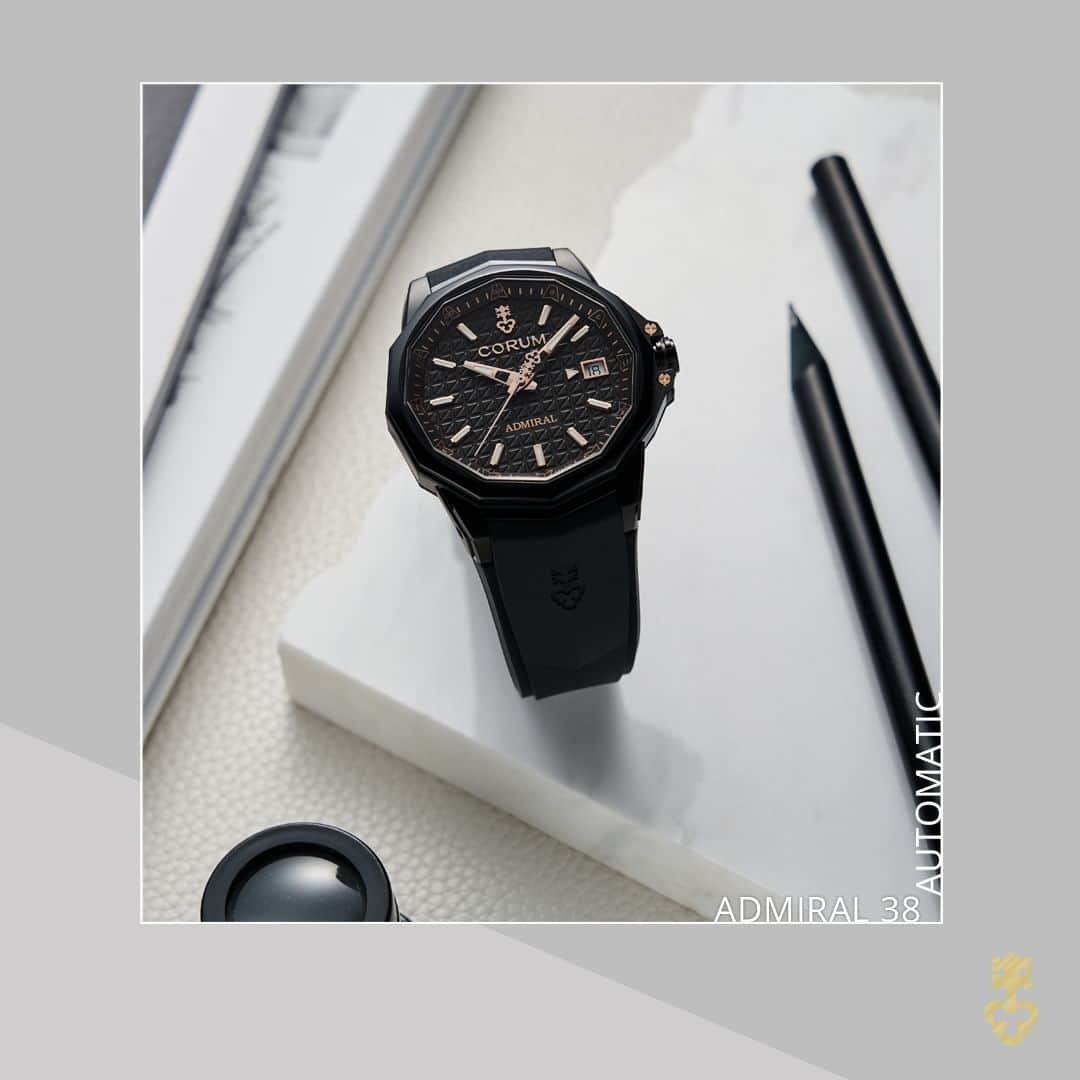 コルムさんのインスタグラム写真 - (コルムInstagram)「AVAILABLE NOW - The #unisexwatch #Admiral 38 Automatic full black highlighted with a touch of gold color - Ref. A082/04368 - 082.202.95/F371 AN25 - Discover online: shorturl.at/gsQW1 - #CorumWatches #RiskIsTheReward」4月11日 17時08分 - corumwatches