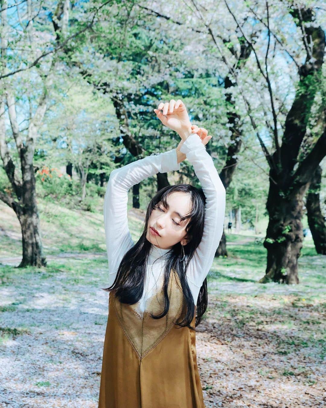 国分真央さんのインスタグラム写真 - (国分真央Instagram)「. 桜と新緑の混ざる季節🌱✴︎ ⁡ 何年経ってもこの写真がお気に入り☺︎ この日は桜の絨毯が綺麗でした 🌸 ⁡ ⁡」4月11日 17時20分 - mao_kokubu